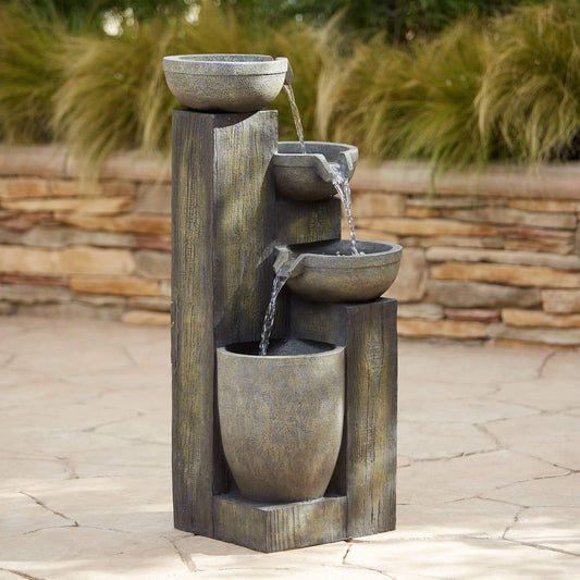 Four Tier 40 1/2" High Large Rustic Indoor Outdoor Decor Faux Stone Floor Fountain with Light LED Waterfall Cascading Standing Water Feature for Outside Garden Patio Yard Backyard - John Timberland