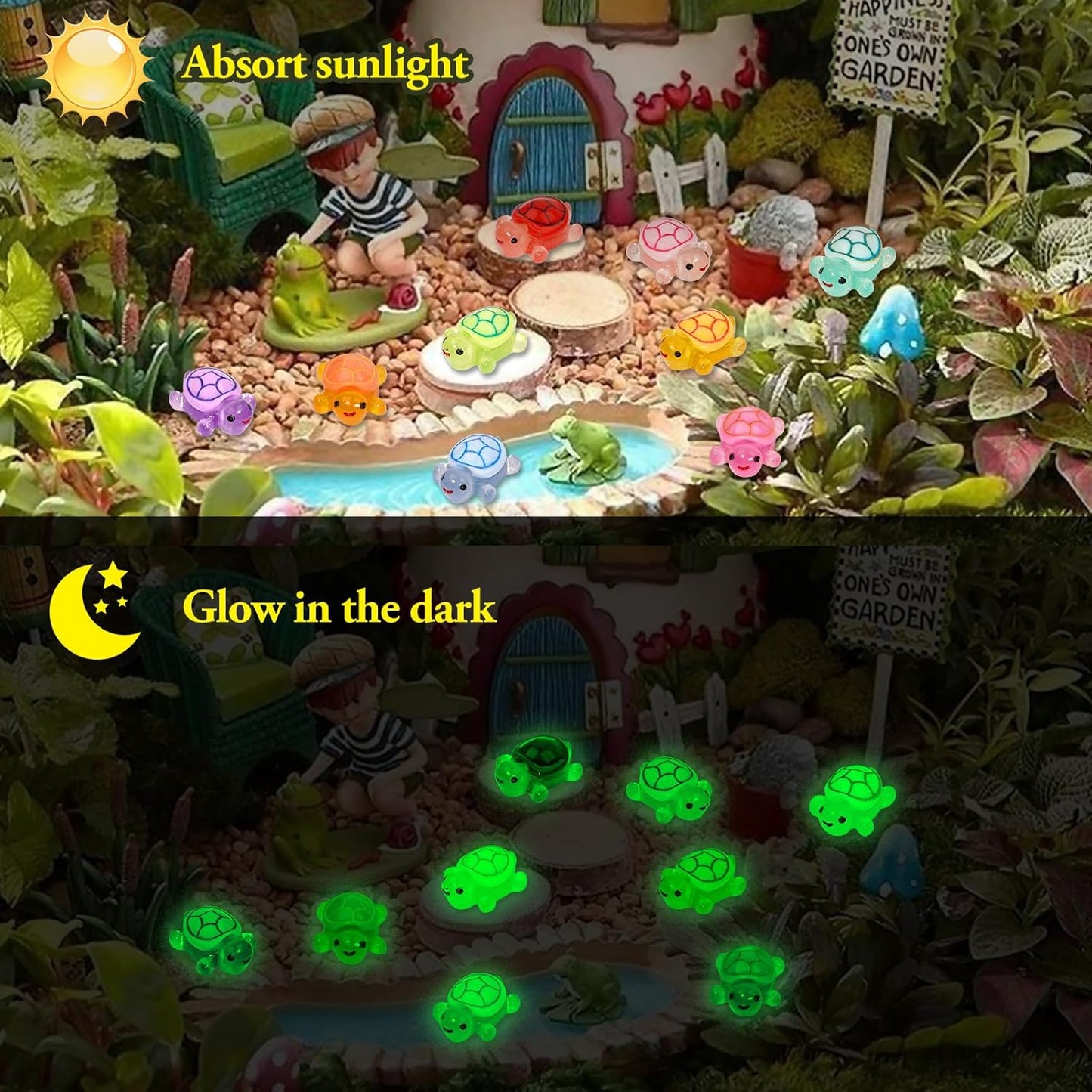 Mini Resin Turtles Figures to Hide, 72 PCS Tiny Resin Animal Figurines Little Small Plastic Turtles Miniature Festival Rave Trinkets Bulk Glow in the Dark for Micro Fairy Garden Aquarium Decor