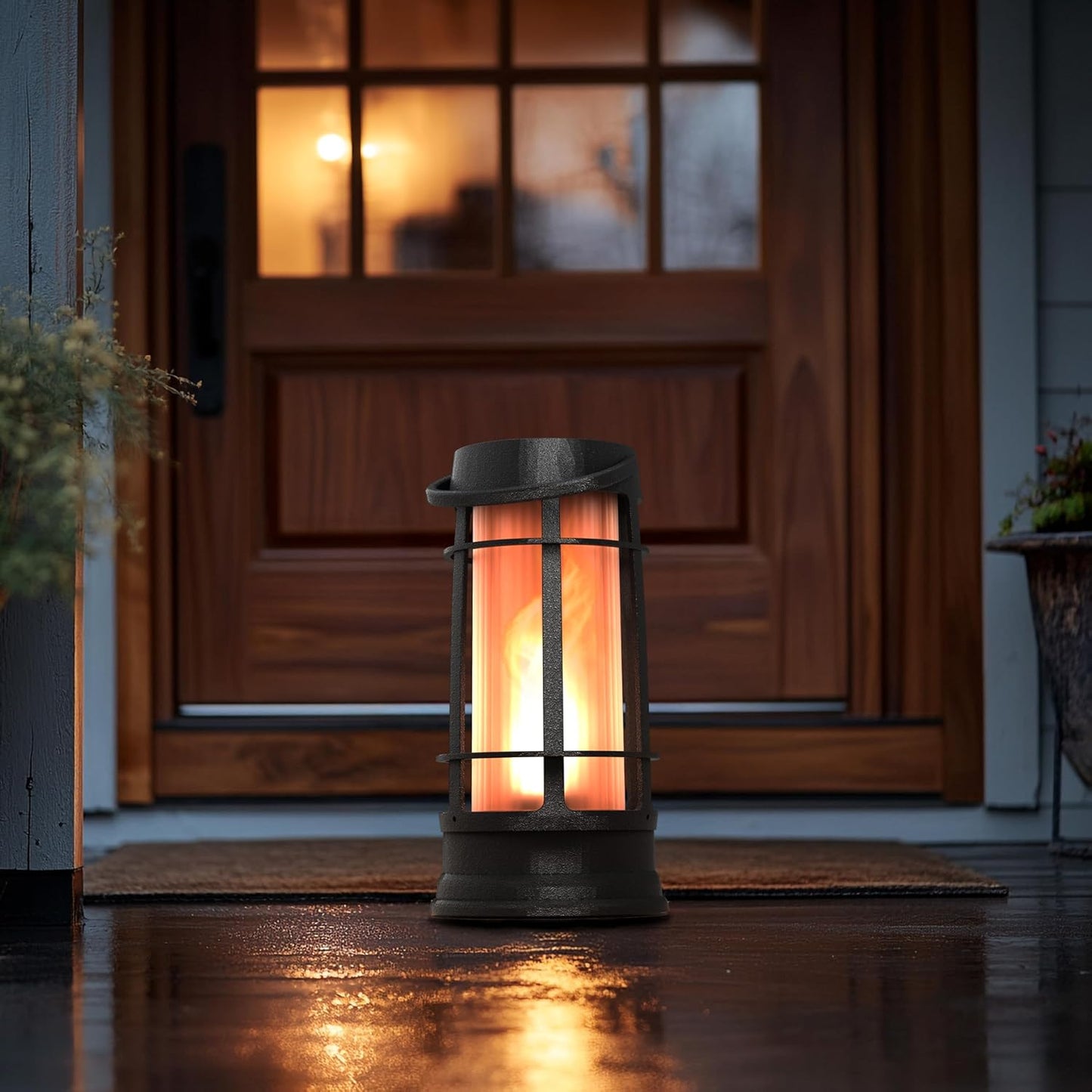 Metal Outdoor Solar Lantern, Flickering Solar Lanterns Outdoor Waterproof with Patented LED, Outdoor Lanterns for Porch, Patio, Garden, Tabletop, Hanging Use, Matte Black (4 Pack)