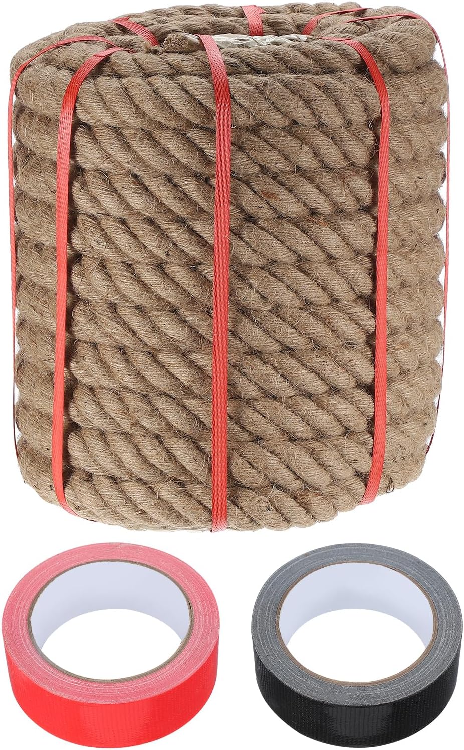 MECCANIXITY Jute Rope 1.3 Inch x 66ft, Thick Twine Rope Ropes Braided Jute Twine Natural Brown Burlap Cord String Heavy Twisted with Tapes for Decorative Crafts Railing Swing Tug of War