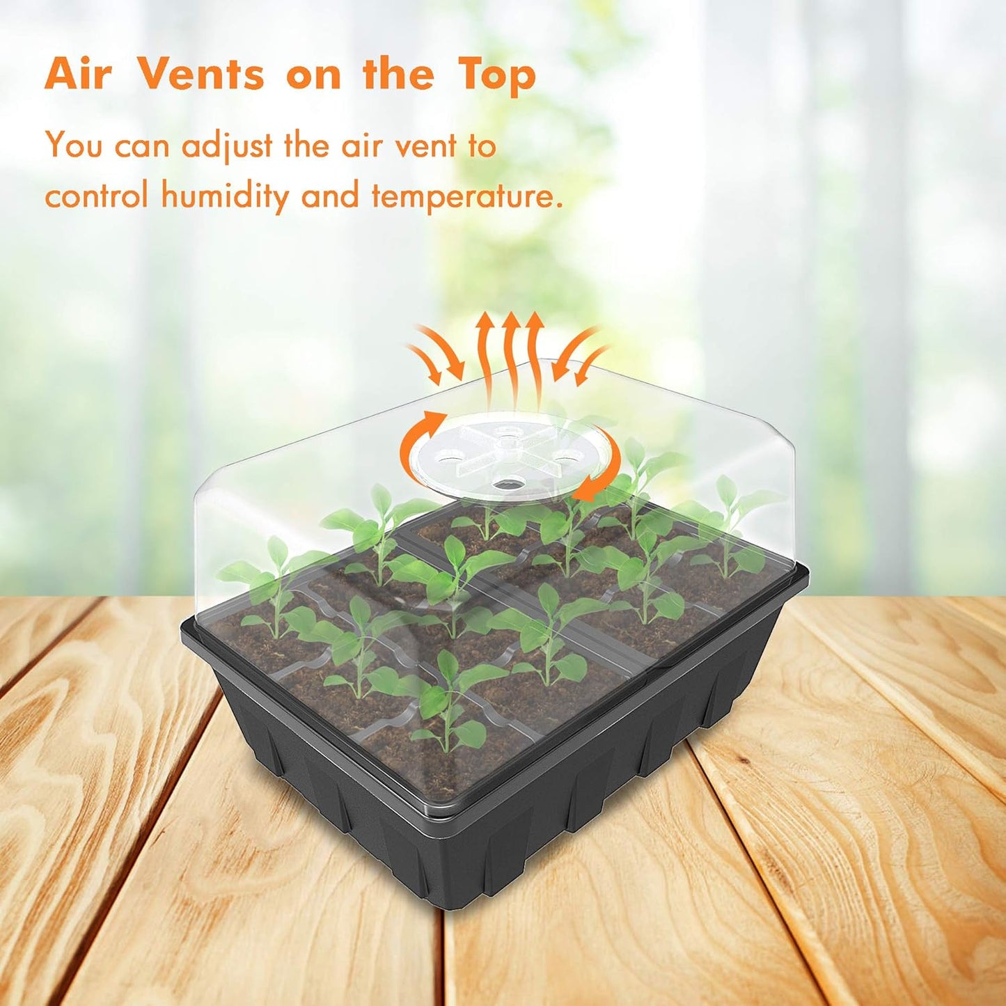 Gardzen 10 Pack Seed Starting Tray, Plant Germination Trays, Seed Starter Kit with Adjustable Humidity Vented Dome, Plant Growing Kit 6.6" x 4.5", Total 120-Cell, Black
