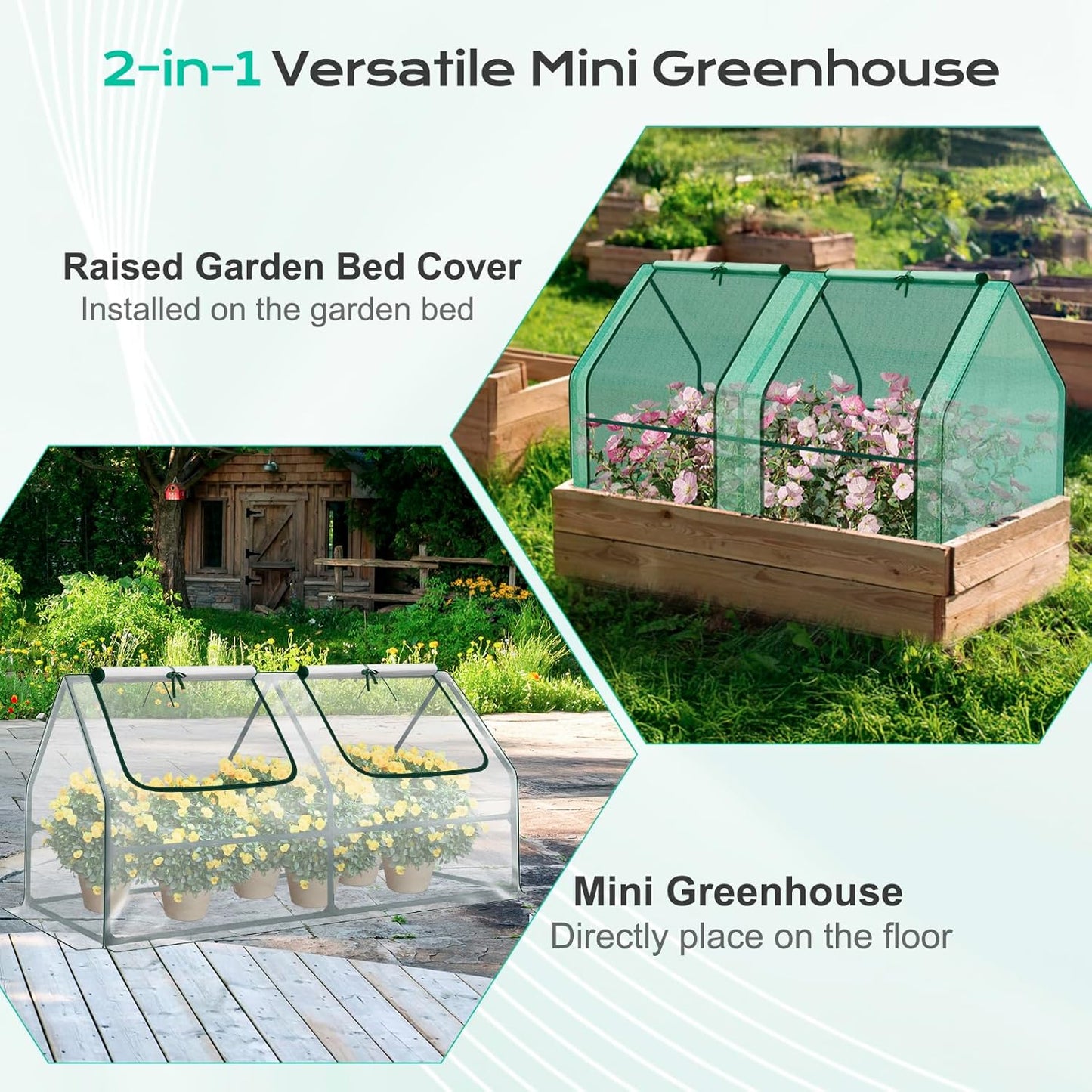 BPS 6x3x3 ft Mini Garden Greenhouse with Dual Covers (PE & PVC) Waterproof, UV-Protected Portable Grow Tent for Flowers, Vegetables, and Herbs in All Seasons