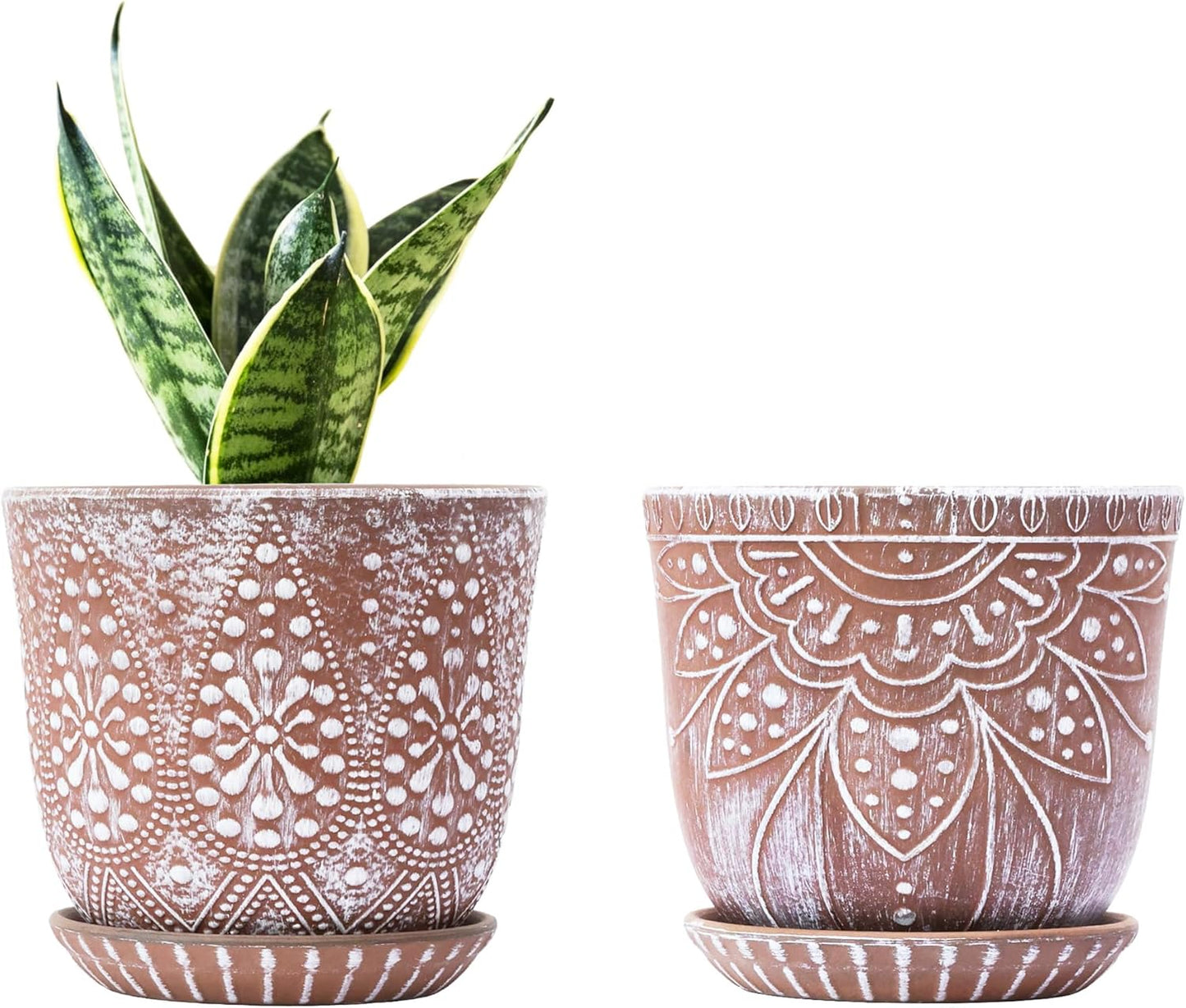 Gepege 6 Inch Beaded Ceramic Planter Set of 2 with Drainage Hole and Saucer for Plants, Indoor-Outdoor Large Round Succulent Orchid Flower Pot