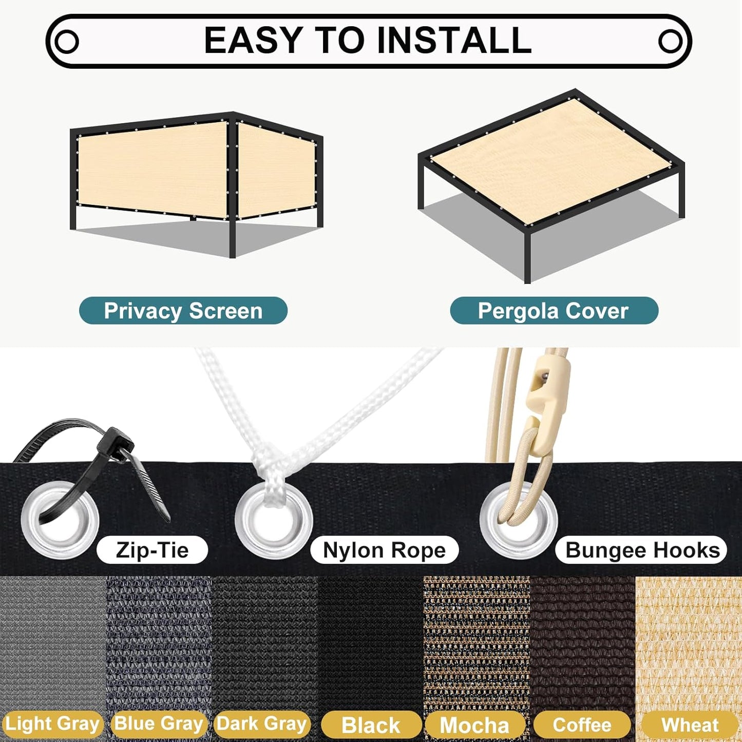 Shade&Beyond 90% Sun Shade Cloth with Grommets, 8' X 16' Pergola Shade Cover Canopy, Mesh Tarp Sun Screens for Patio, Outdoor, Garden, Backyard, Wheat