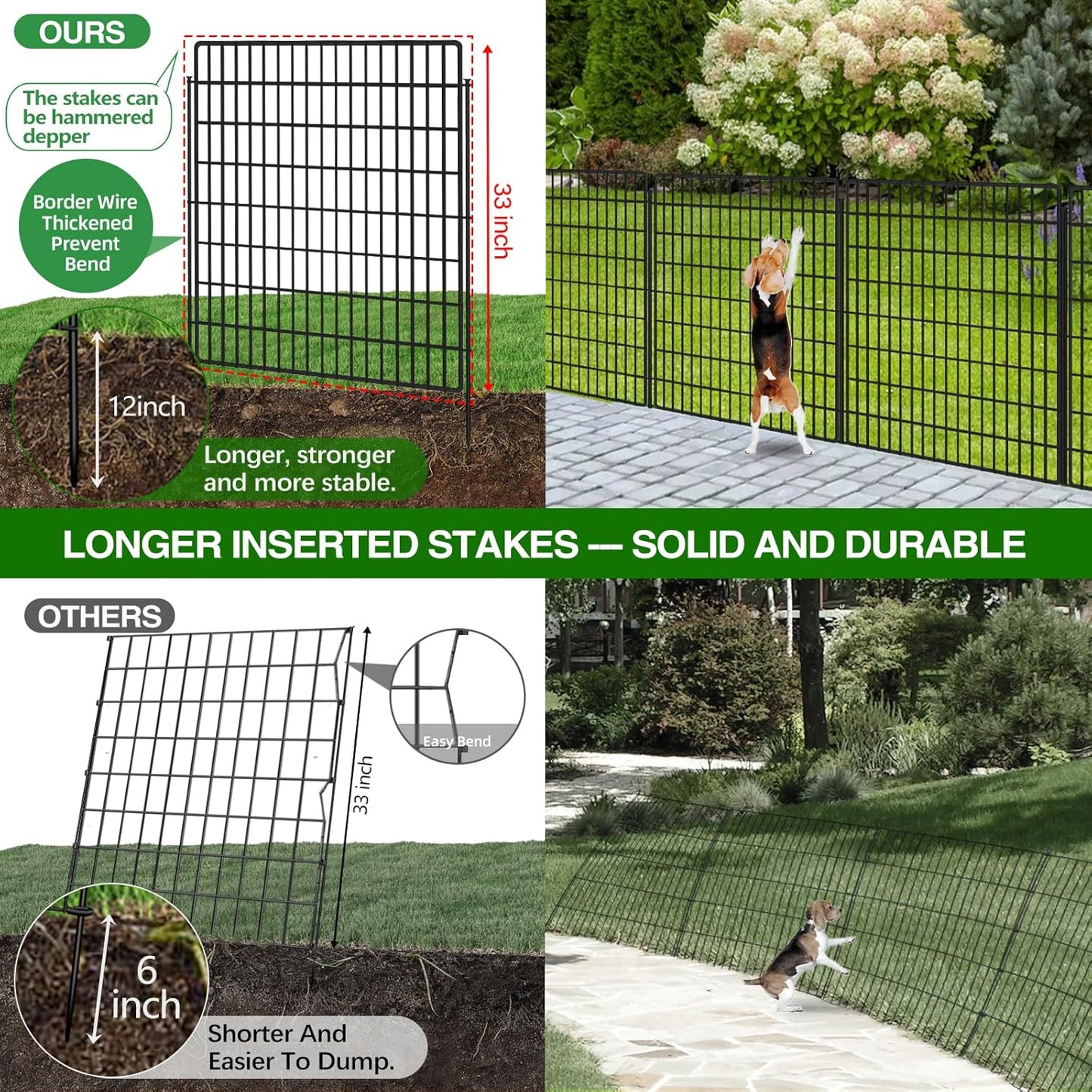 15 Panels Garden Fencing Animal Barrier with Lock, 33 in(H) X 36 ft(L) Dog Fence Outdoor for Yard Rustproof No Dig Decorative Tall Garden Fences Metal Wire Panel Border Rabbit Ground Stakes Fencing