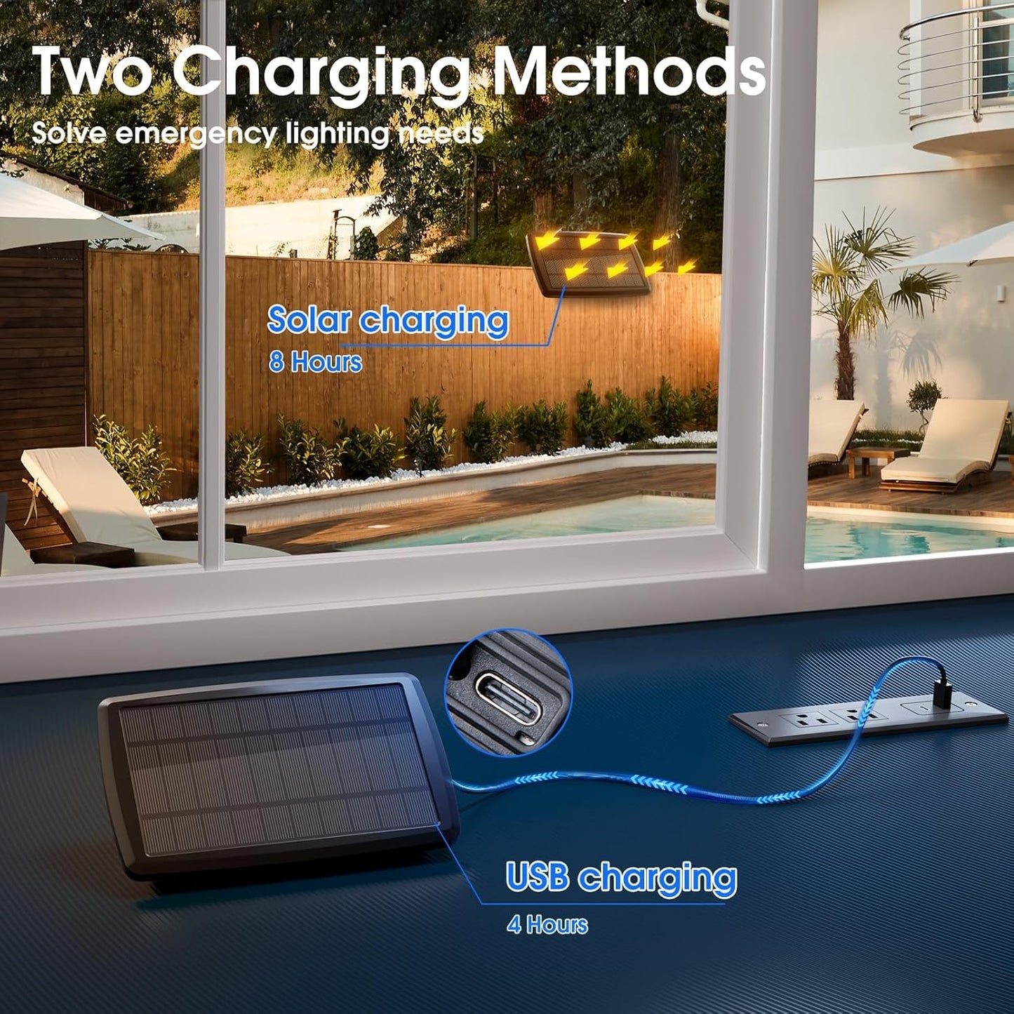 KYY 102FT(96+6) Solar String Lights Outdoor with USB Port Remote Control, LED Waterproof Solar Powered Patio with 32 Sockets, Heavy-Duty and UL Listed Porch Market Lights