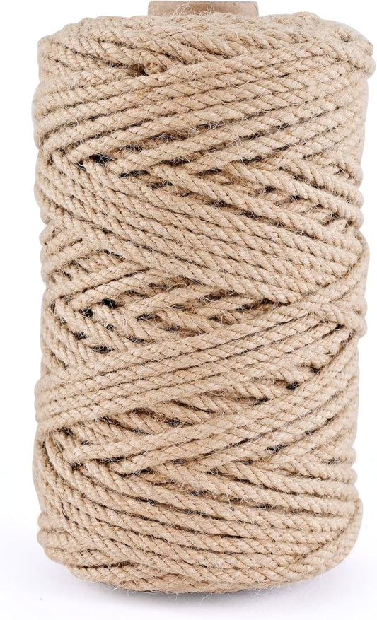 Natural Jute Twine 328ft 4mm,3Ply Twisted Thick Twine Rope Strong Jute String Roll for Crafts Gift Wrapping Gardening Home Decor Bundling Cat Scratching Post