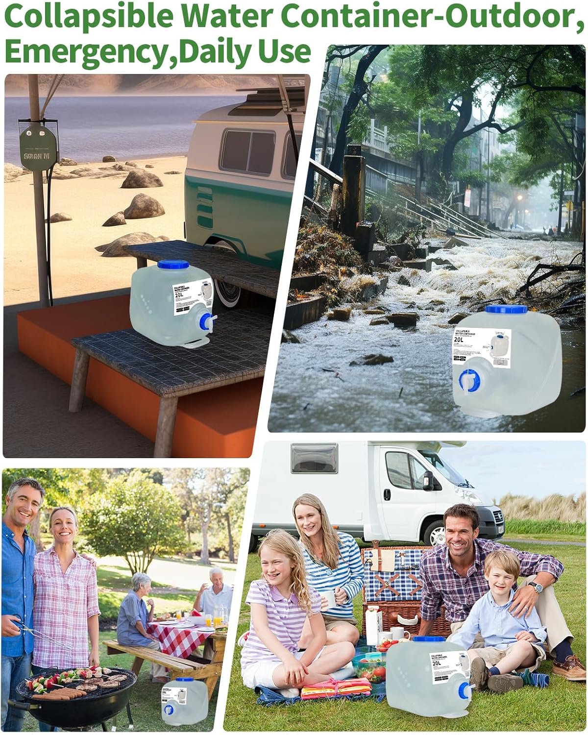 2 Pack 5.3 Gallon Collapsible Water Container Camping Water Container with Spigot,Portable Collapsible Water Jug Water Storage Containers for Outdoors Traveling Emergency,1 Extra Spigot Provided