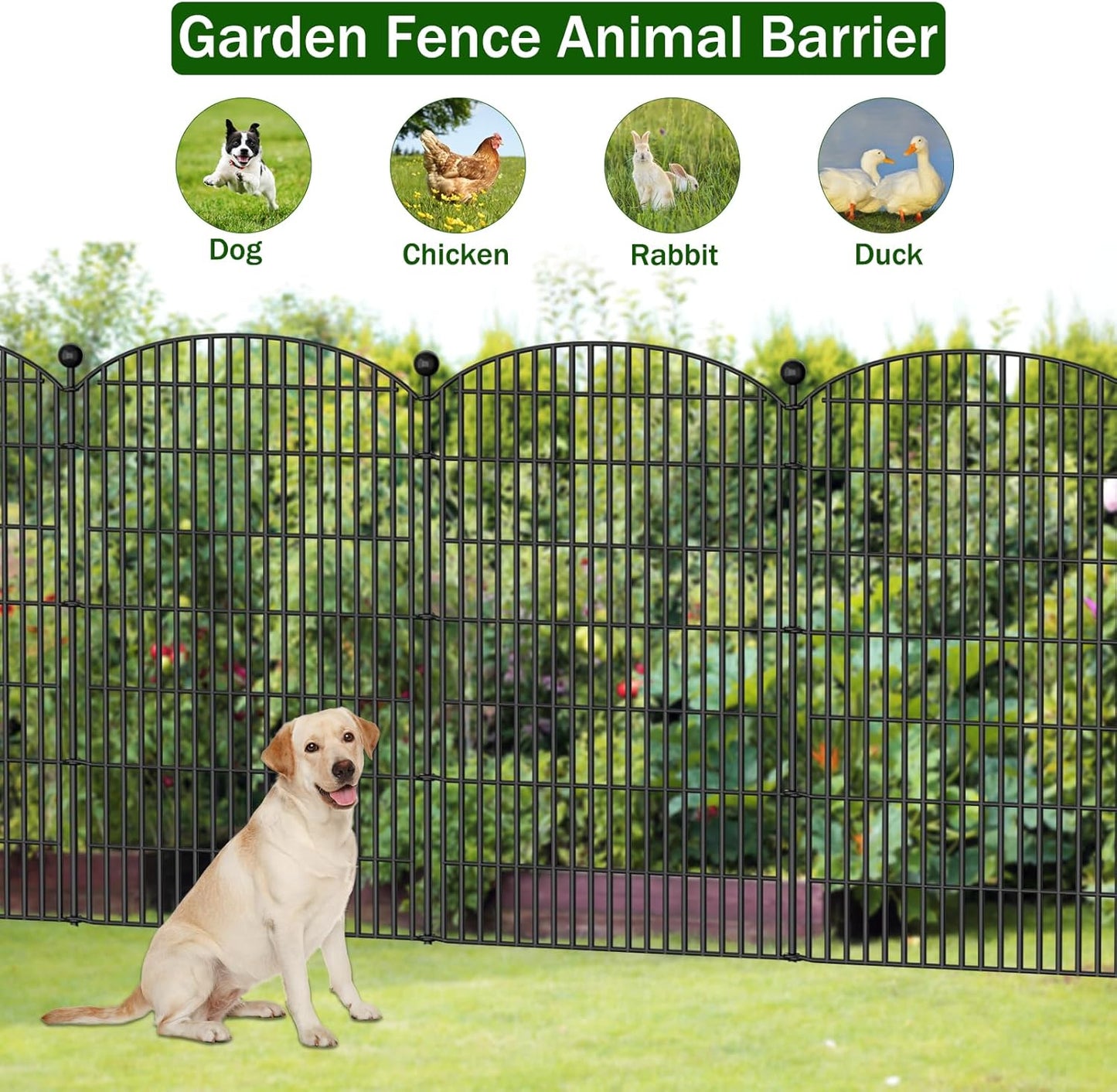 No Dig Decorative Garden Fence 8 Panels, 48 in (H) x 20.8 ft (L), Dog Fence Outdoor for Yard, Rustproof Metal Animal Barrier Ground Stakes Fencing for Garden, Patio, Flower Bed