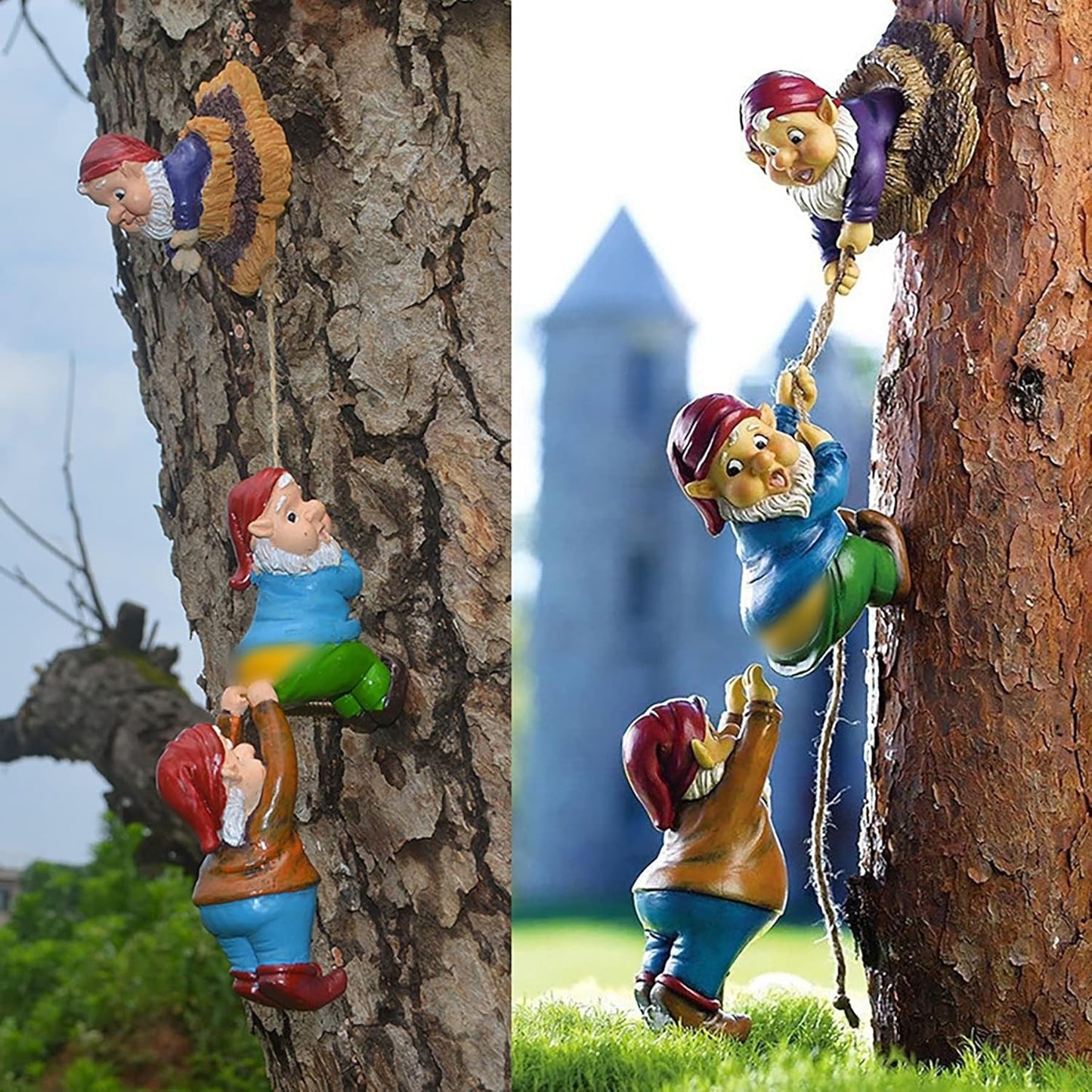 Climbing Rope Gnomes Garden Statue,Gnom Statue Resin Garden Gnome Tree Hugger Outdoor Decor Accessories,Miniature Figurines Micro Garden Gnome Landscape Figurine for Lawn Balcony Patio