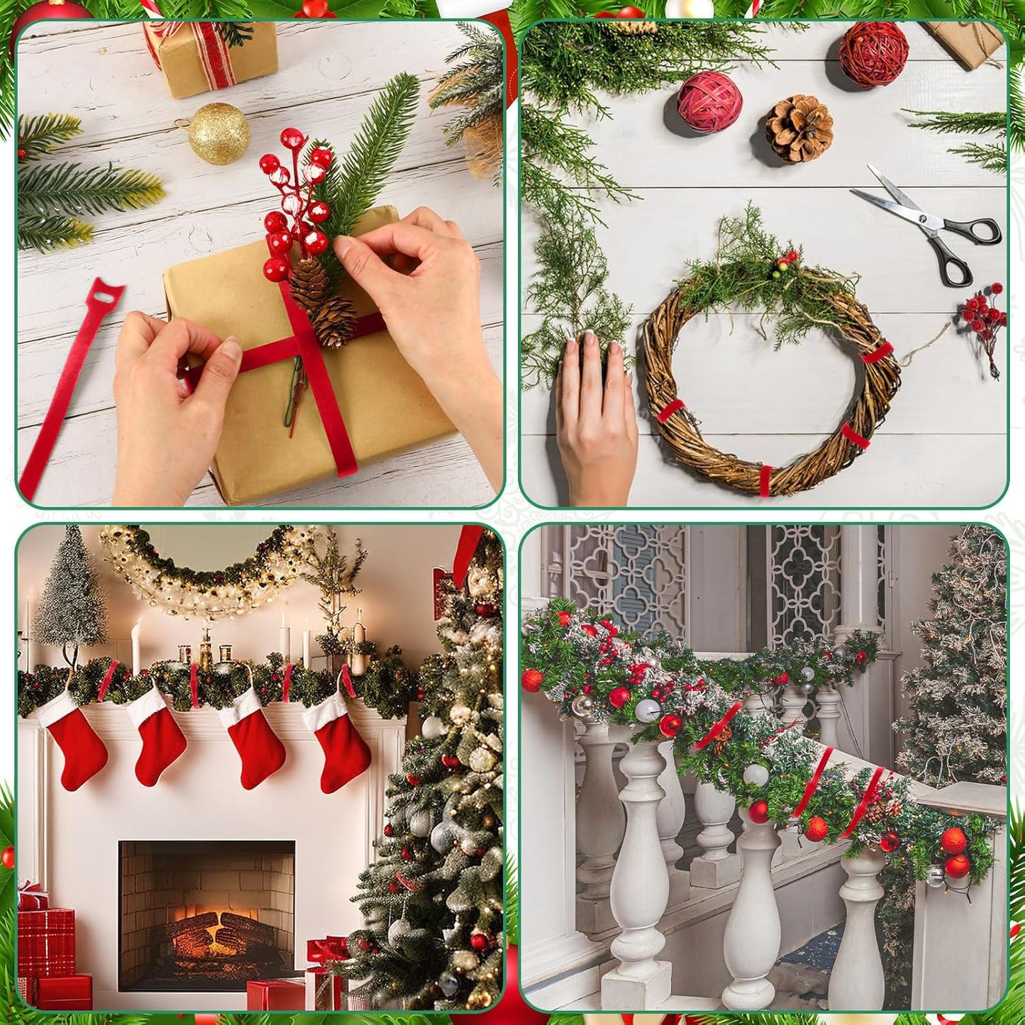 100 Pcs Christmas Garland Ties 12Inch Adjustable Holiday Garland Twist Ties for Holiday Halloween Tree Wreath Party Yard Wall Doorway Reusable Nylon Garden Cable Straps Decoration(Red)