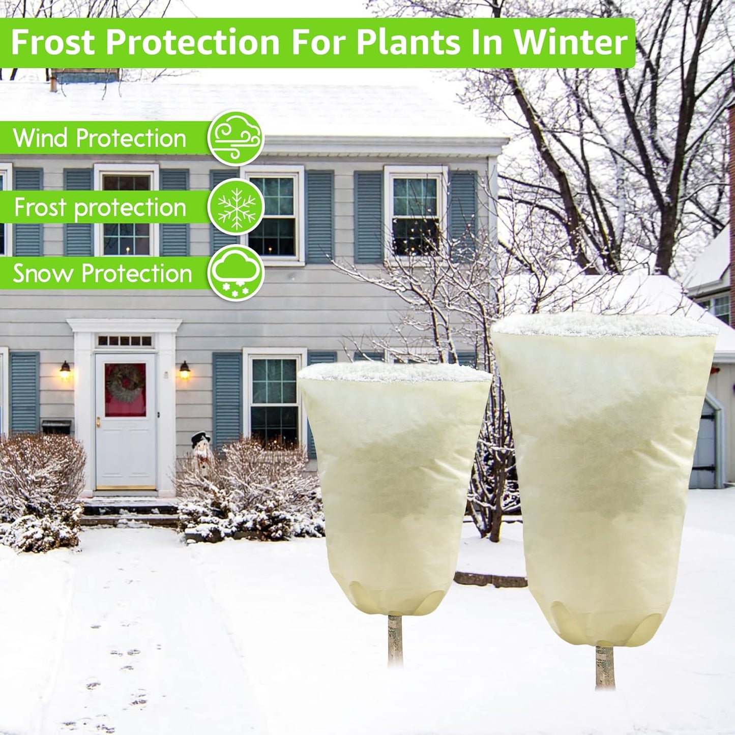 MIXC 4 Packs 2 Size Plant Covers Freeze Protection, Winter Plant Cover Cold Weather Tree Frost Cloth Warm Blankets Shrub Covers for Outdoor Plant (32''×39''+47''×71'')