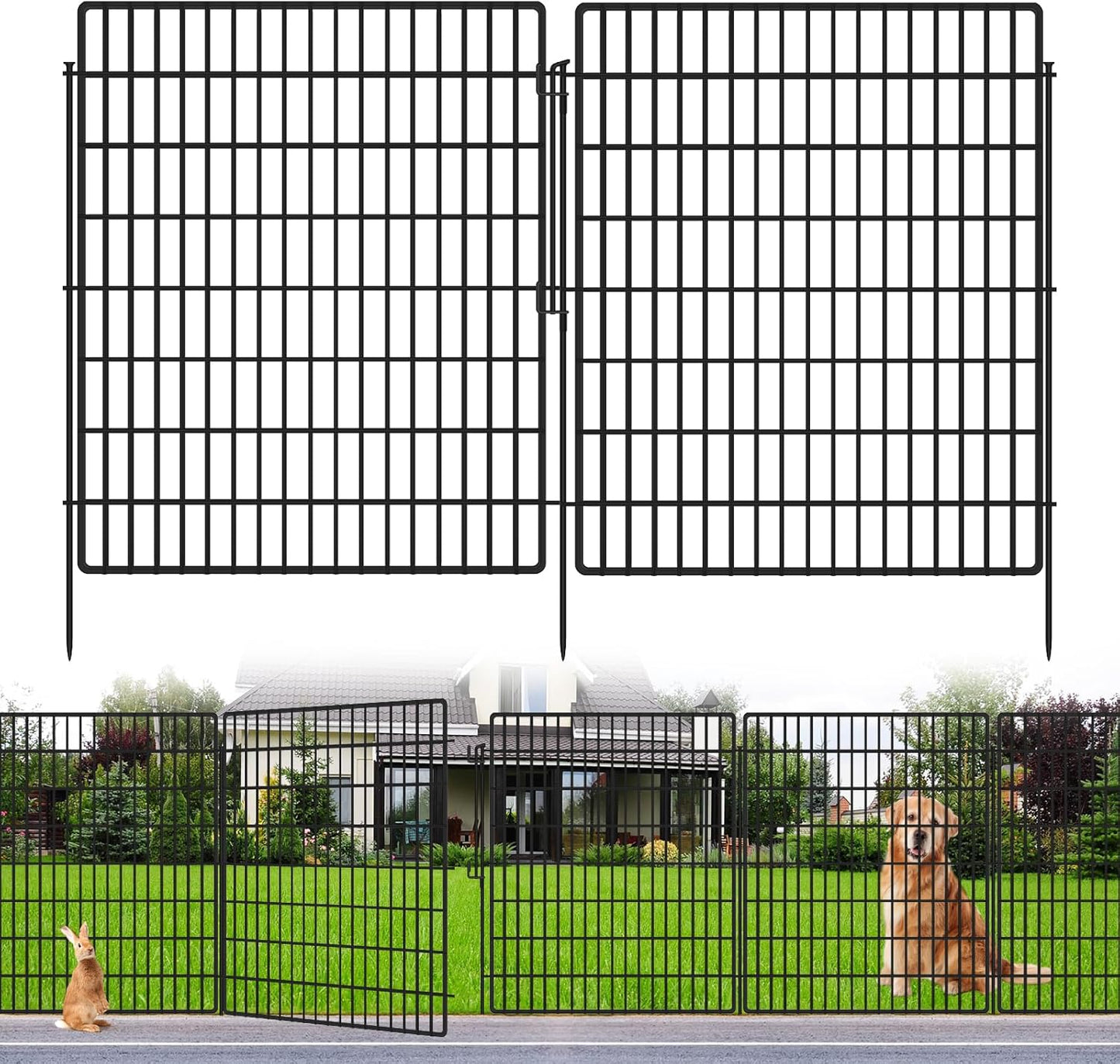 15 Panels Garden Fencing Animal Barrier with Lock, 33 in(H) X 36 ft(L) Dog Fence Outdoor for Yard Rustproof No Dig Decorative Tall Garden Fences Metal Wire Panel Border Rabbit Ground Stakes Fencing