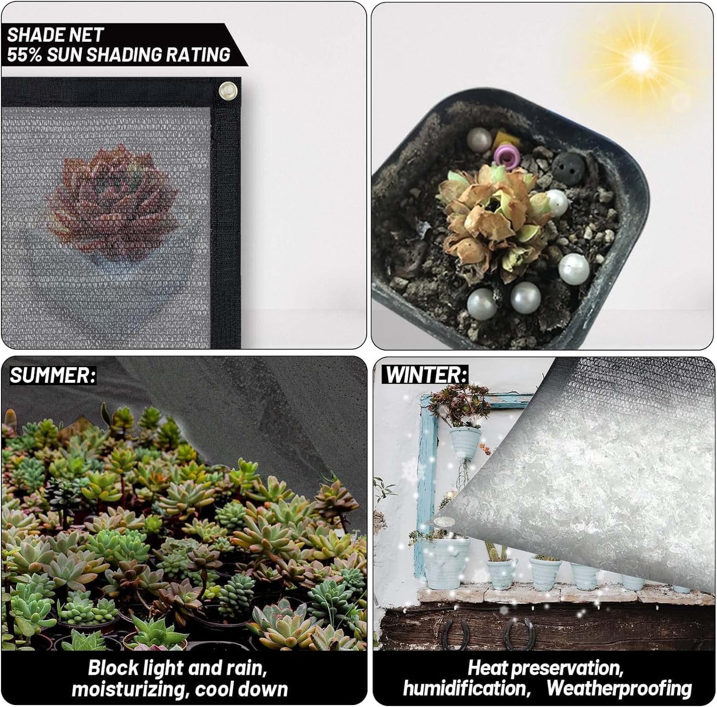 Cool Area 55% Sun Shade Cloth Mesh Tarp with Grommets for Plant Cover 6.5x10ft Patio Canopy Garden Pergola Greenhouse Car Barn Kennel Black