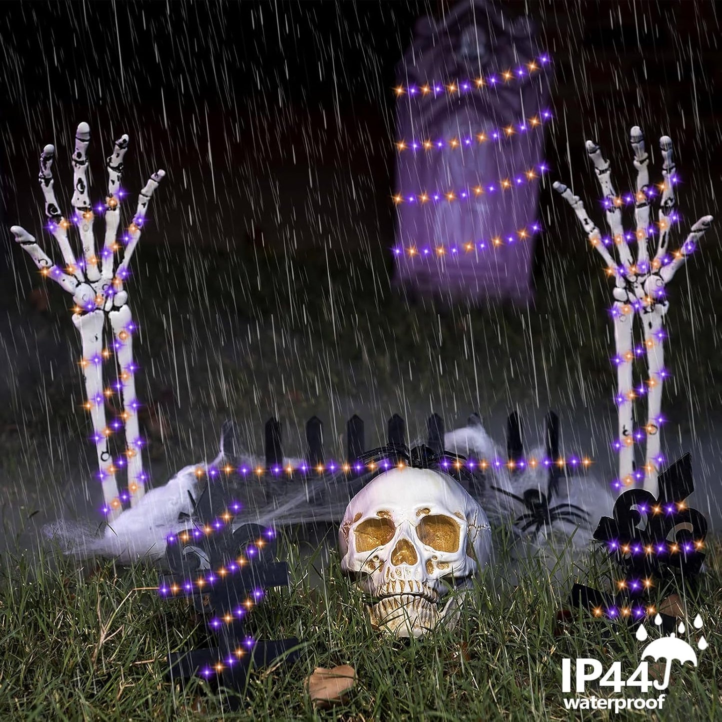 QITONG 4 Pack Orange and Purple Solar Fairy Lights, Each 33ft 100 LED Halloween Lights Outdoor Waterproof, 8 Modes Copper Wire Solar String Lights