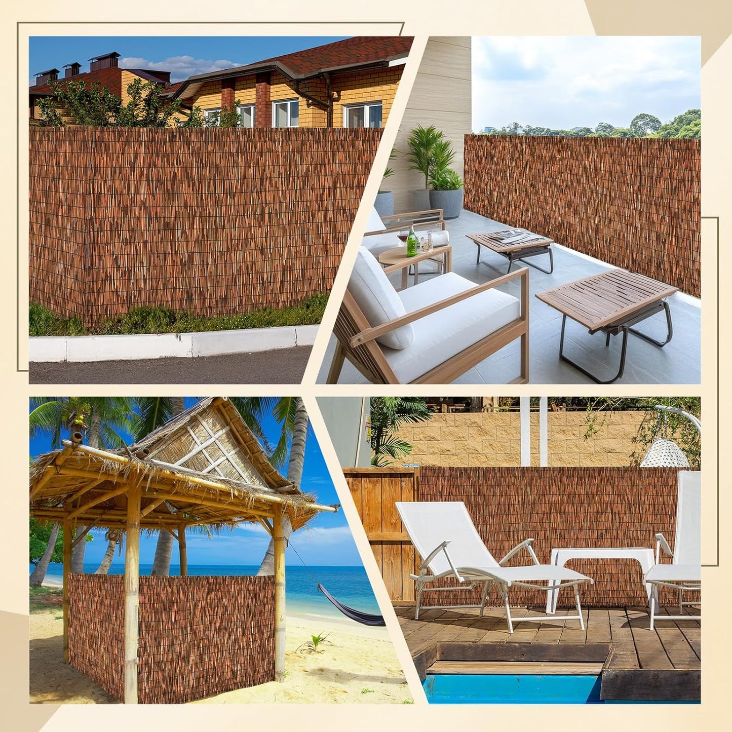 Brown 4FT X 16.4FT Reed Fencing Roll, Balcony Privacy Reed Shade Bamboo Fencing Garden Fence Border, Wind Block Sunshade Fence Screen for Outdoor Yard Patio Flower Bed Edge