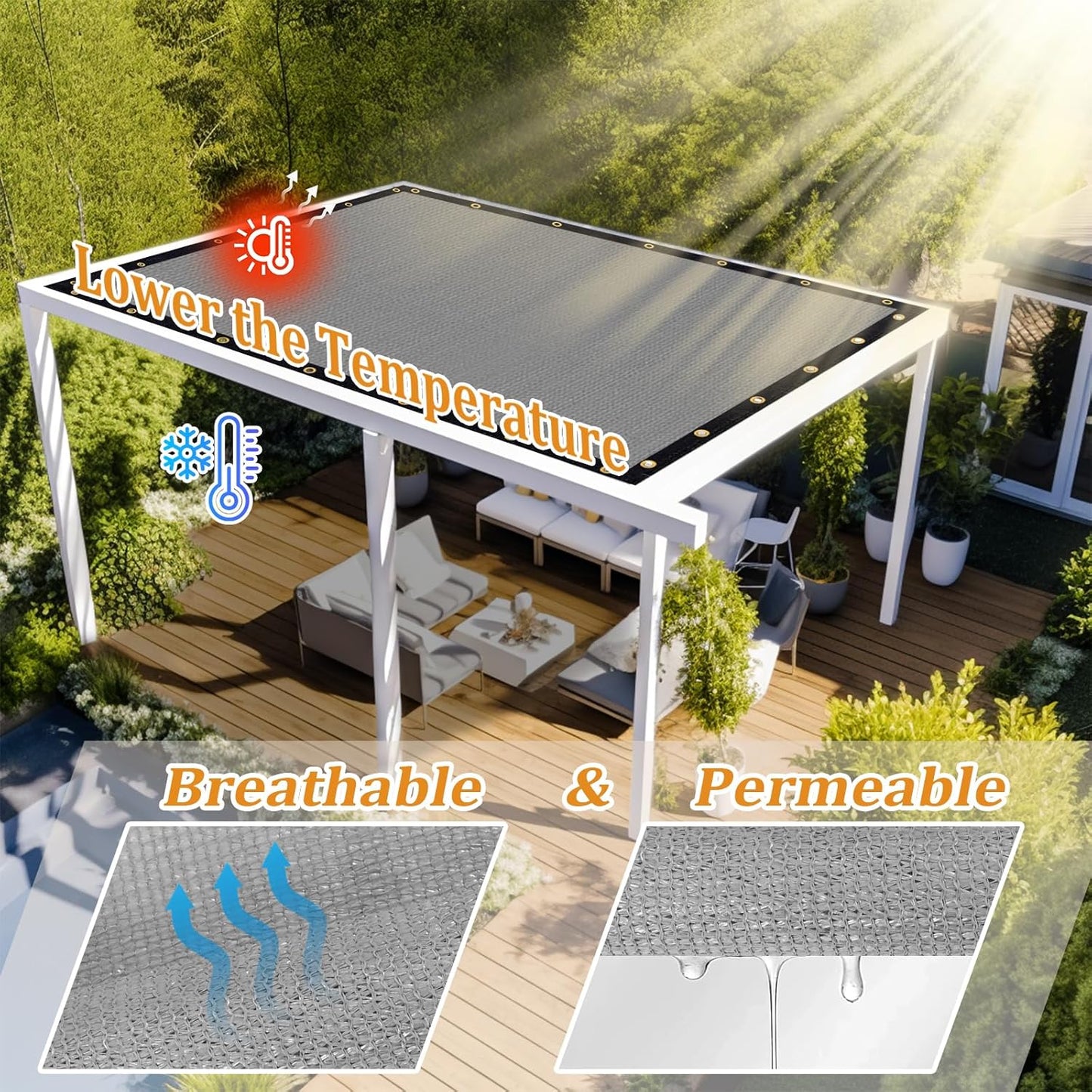 Shade&Beyond Customized Size 14' X 23' Shade Cloth with Grommets, 90% UV Protection UV Protection Mesh Tarp Sun Screens for Patio GN01, Light Gray