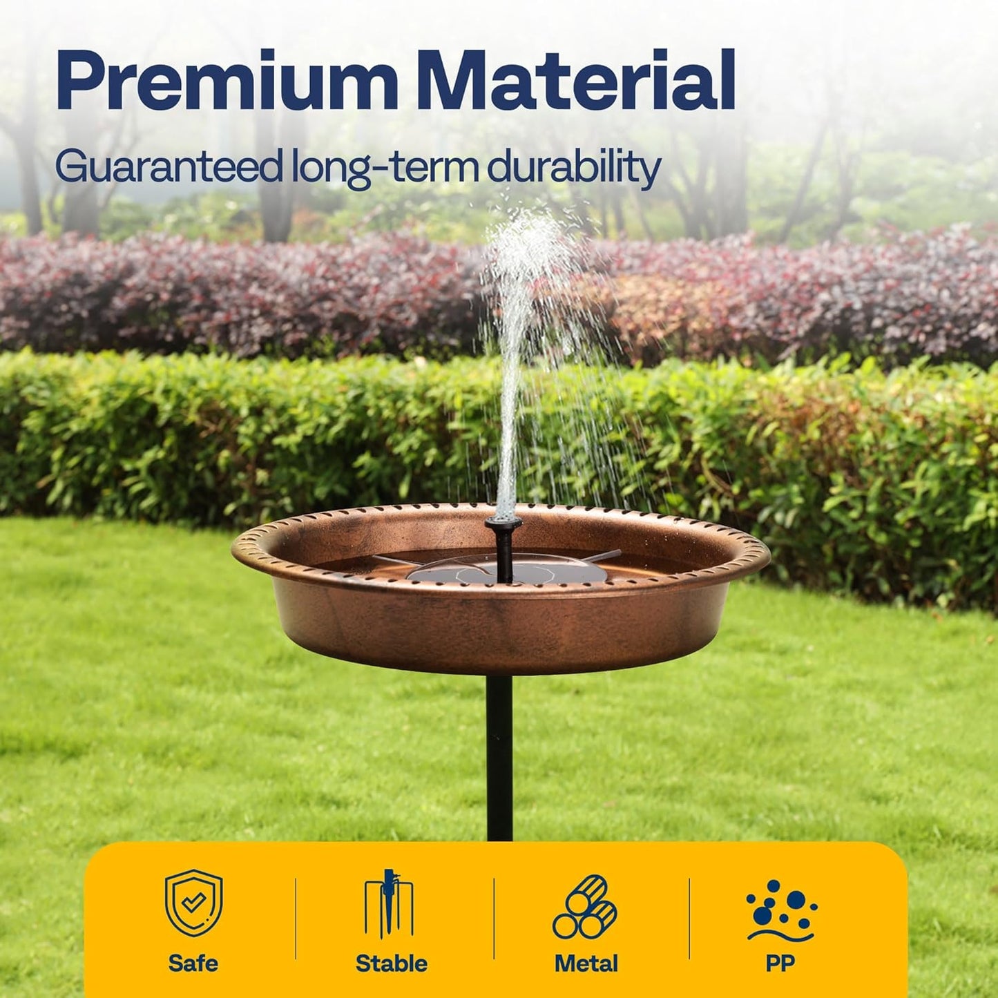 VIVOHOME Oval Polyresin Bird Bath Bowl with Solar Fountain, 29 Inch Height Outdoor Freestanding Birdfeeder with Metal Stake, Capacity 1.3 Gallons, 5-Pronged Base, Bronze