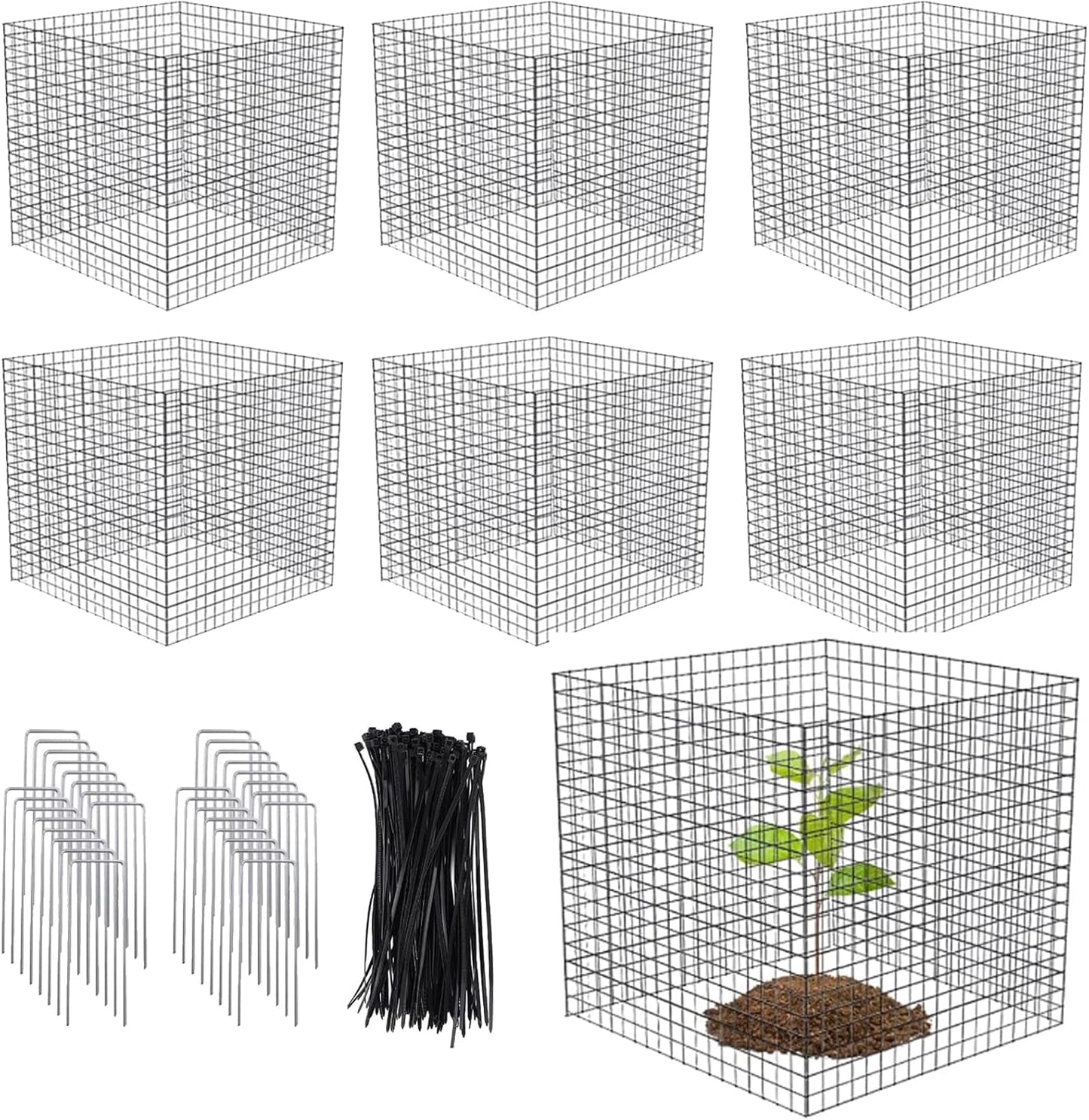 Small Wire Plant Protectors, 6 Pack Square Plant Protectors from Animals Mesh Plant Cage Chicken Wire Cover for Protect Plants, Garden,Shrubs and Vegetables from Animals(12x12 in)
