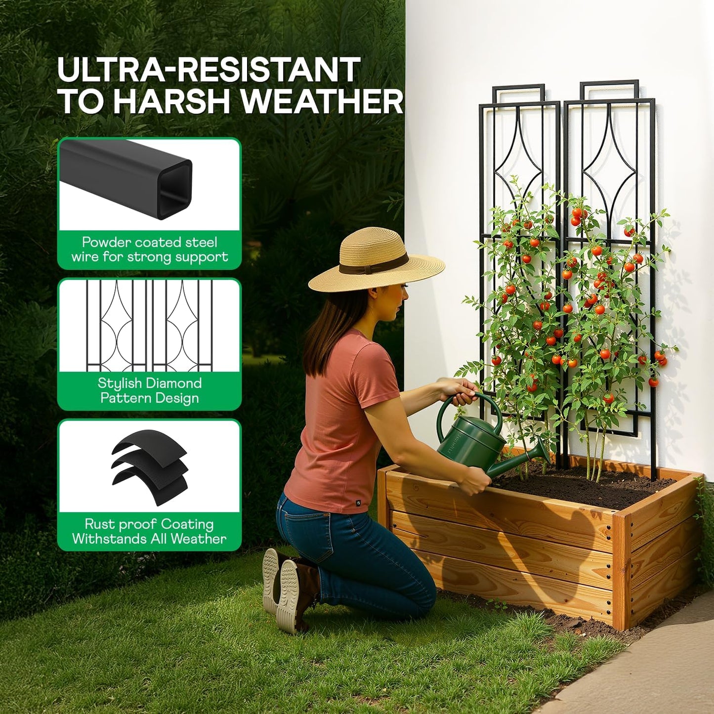 IDZO 2-Piece Diamonds Design Decoration Trellis, Metal Decorative Trellis for Climbing Plants Outdoor, Garden Trellis for Climbing Plants, Climbing Rose Trellis, 48-Inch Tall Each, Black