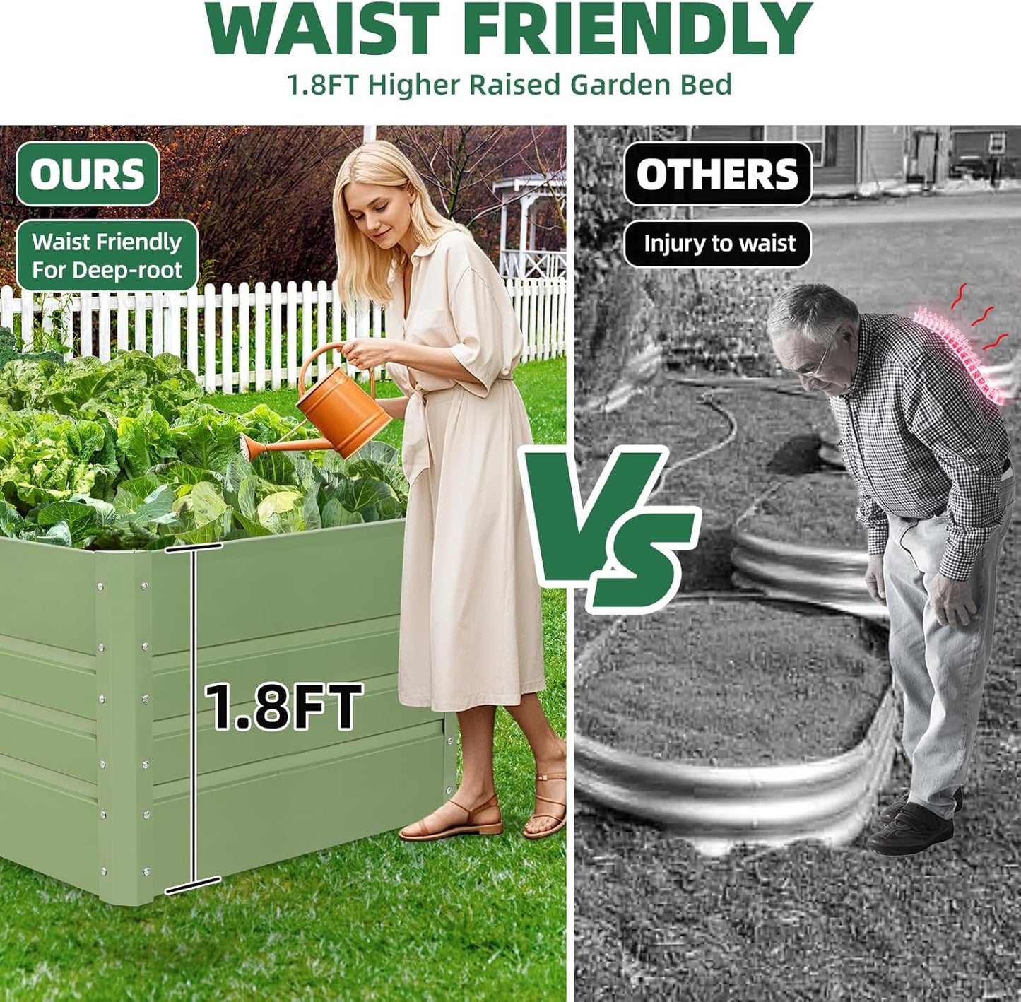 G GOOD GAIN 6x3x1.8ft Raised Garden Bed - Metal Planter Box Outdoor with Weed Barrier Fabric | Deep Root Raised Beds for Gardening Vegetables Flowers Herb Fruits (Olive Green)