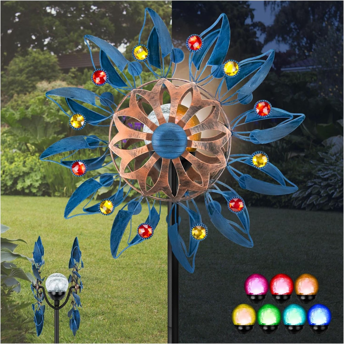 Solar Wind Spinner, Waterproof Outdoor Metal Wind Sculpture for Patio, Lawn & Garden Decor (Retro Spinner)
