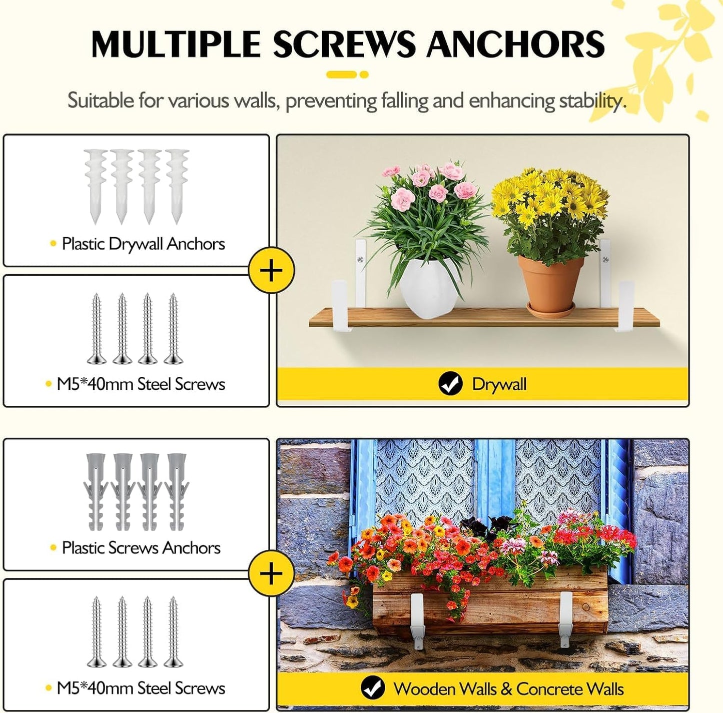 LukLoy Window Planter Box Brackets, 2 Pack Adjustable Heavy Duty Wall Mount Window Flower Boxes Outdoor with Bracket (6 to 12 in), with 70lbs Capacity, White