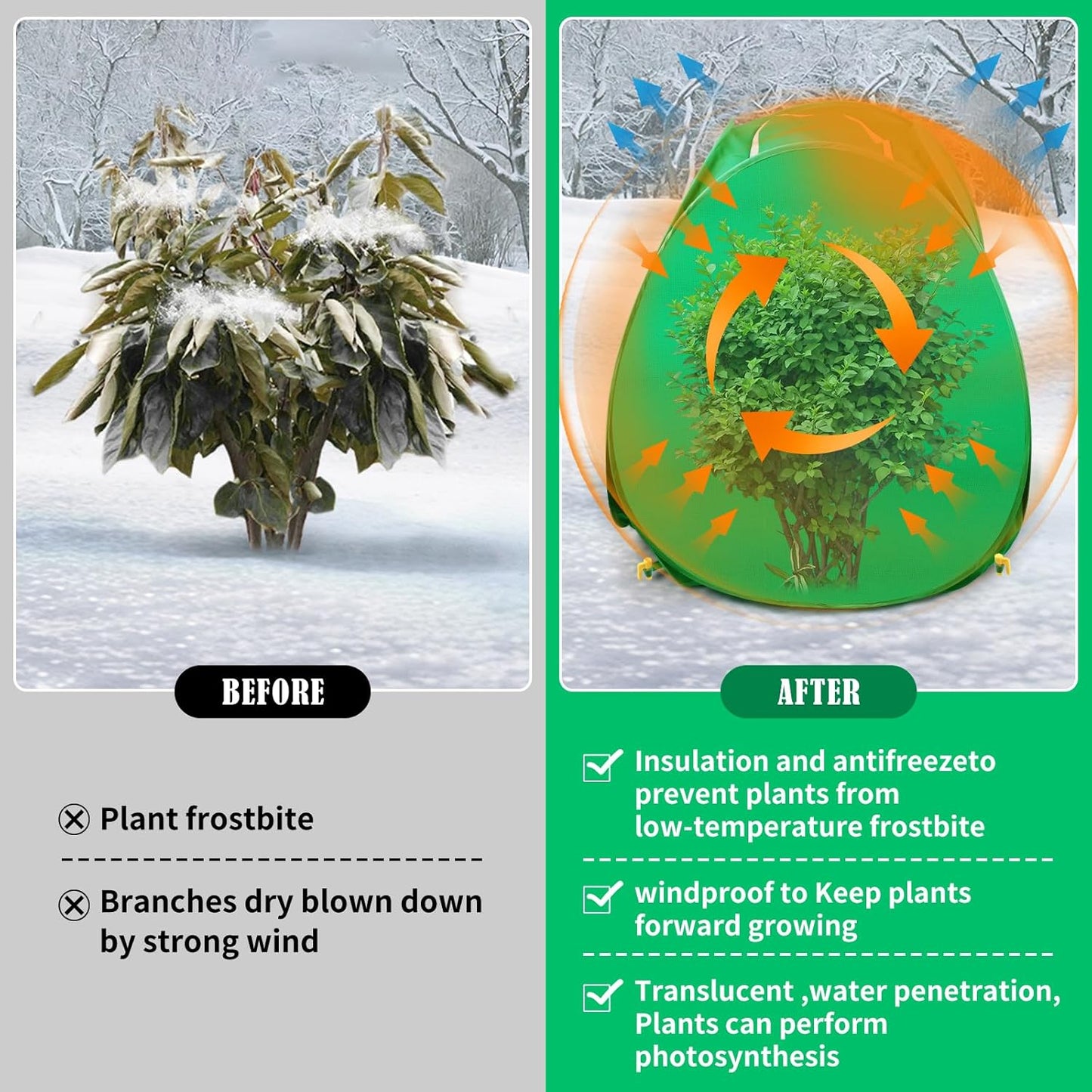 2 Pack Plant Covers Freeze Protection, Pop Up Shrub Frost Covers for Outdoor Plants Warm Plant Protectors Tent for Winter Protecting Fruit Potted Plants and Shrub from Freezing Animals Eating(22x22x23