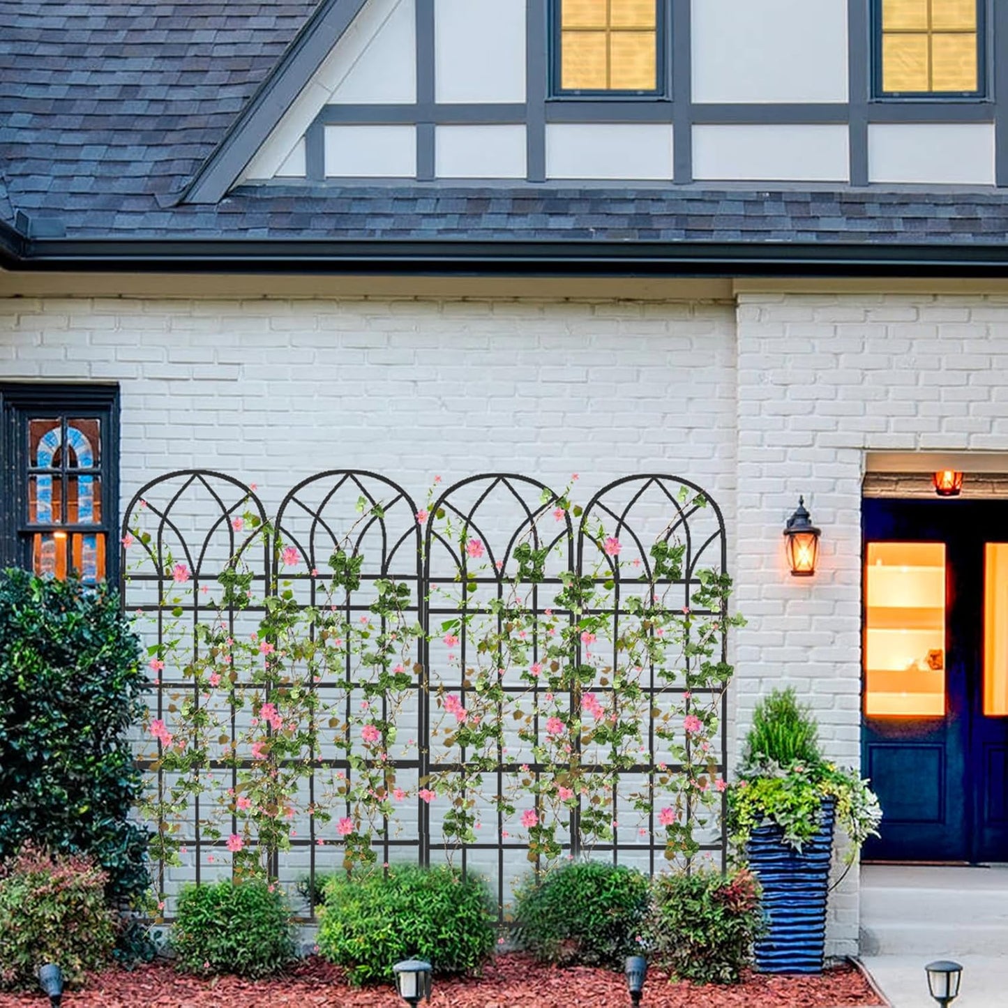 Garden Trellis for Climbing Plants Outdoor, 62"X15" Metal Garden Trellises, Decorative Garden Fencing Flower Trellis with Durable Powder Coating for Vines, Vegetable Support, Black (4, Pattern-B)