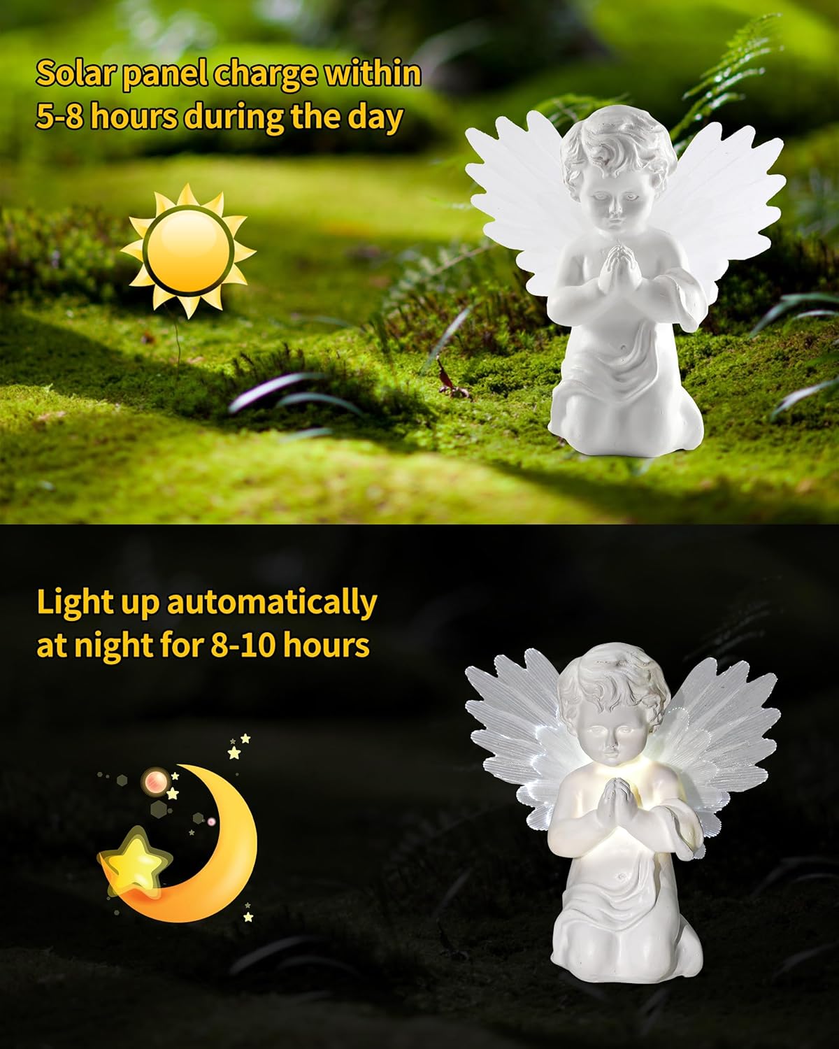 iStatue Solar Praying Cherub Angel Light with Fibre Optic Wings - 7.1'' Sympathy Remembrance Memorial Gift for Grave Ornaments Garden Decor (Kneeling Angel)