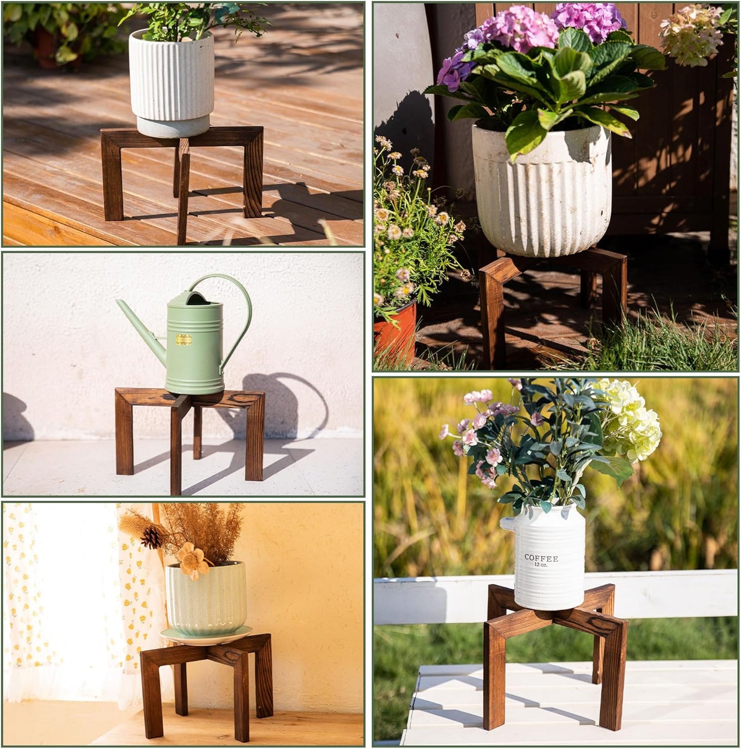 HPC DECOR 2 Pack Wood Plant Stand-Mid Century Modern Planter Stands-Wooden Flower Pot Stands Riser,Low Short Plant Stands Indoor-Modern Minimalist Wooden Stool for Plant Pot Holder, Fit 5-15 Inch Pot.