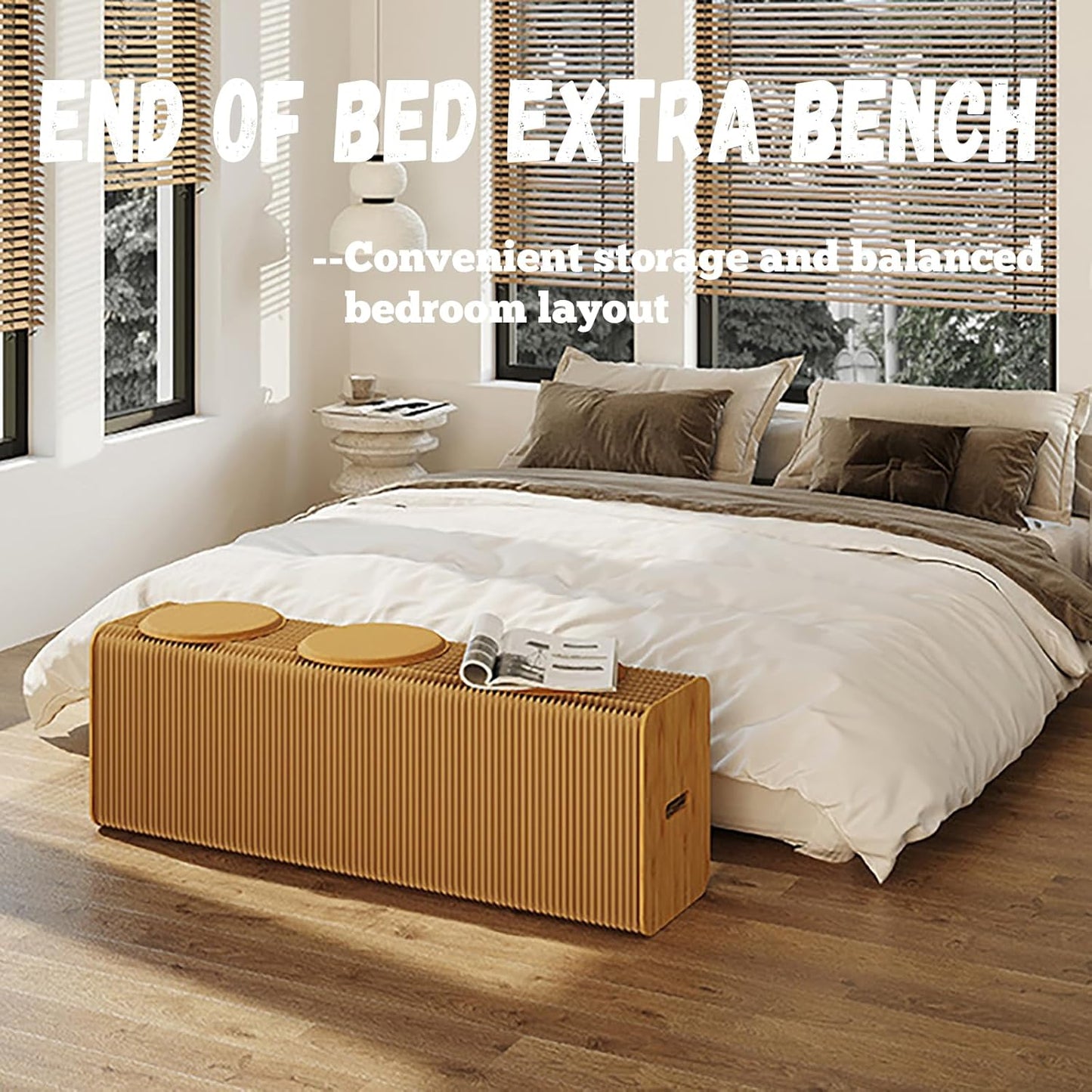 Foldable Kraft Paper Stool, Honeycomb Accordion Folding Bench, Collapsible Paper Stool for Small Spaces, Portable Footrest and Side Table for Living Room and Office,Brown-30×30×300cm