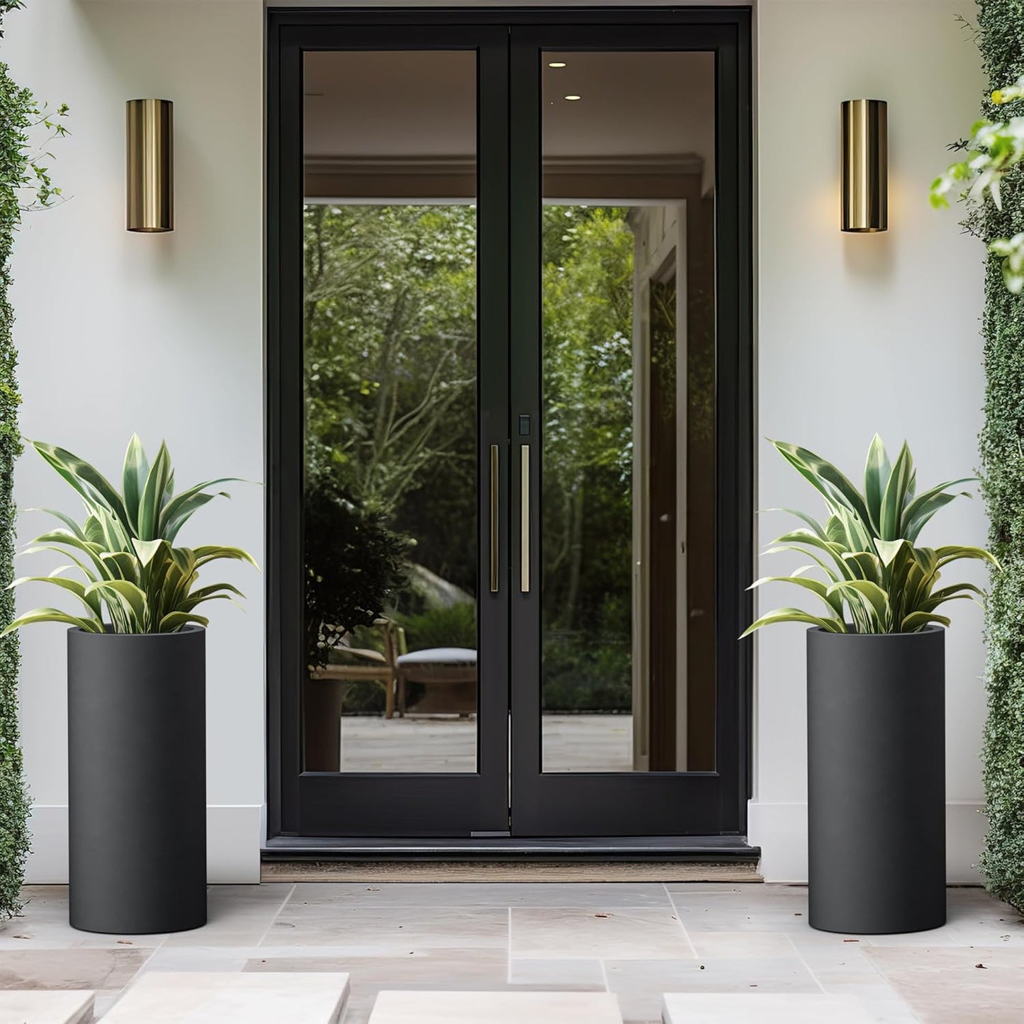 Kante 23.6 Inch Tall Cylindrical Planter, Large Round Plant Pots with Drainage Hole, Made with Concrete, Suitable for Indoor Outdoor Plants, Home Decor, Black