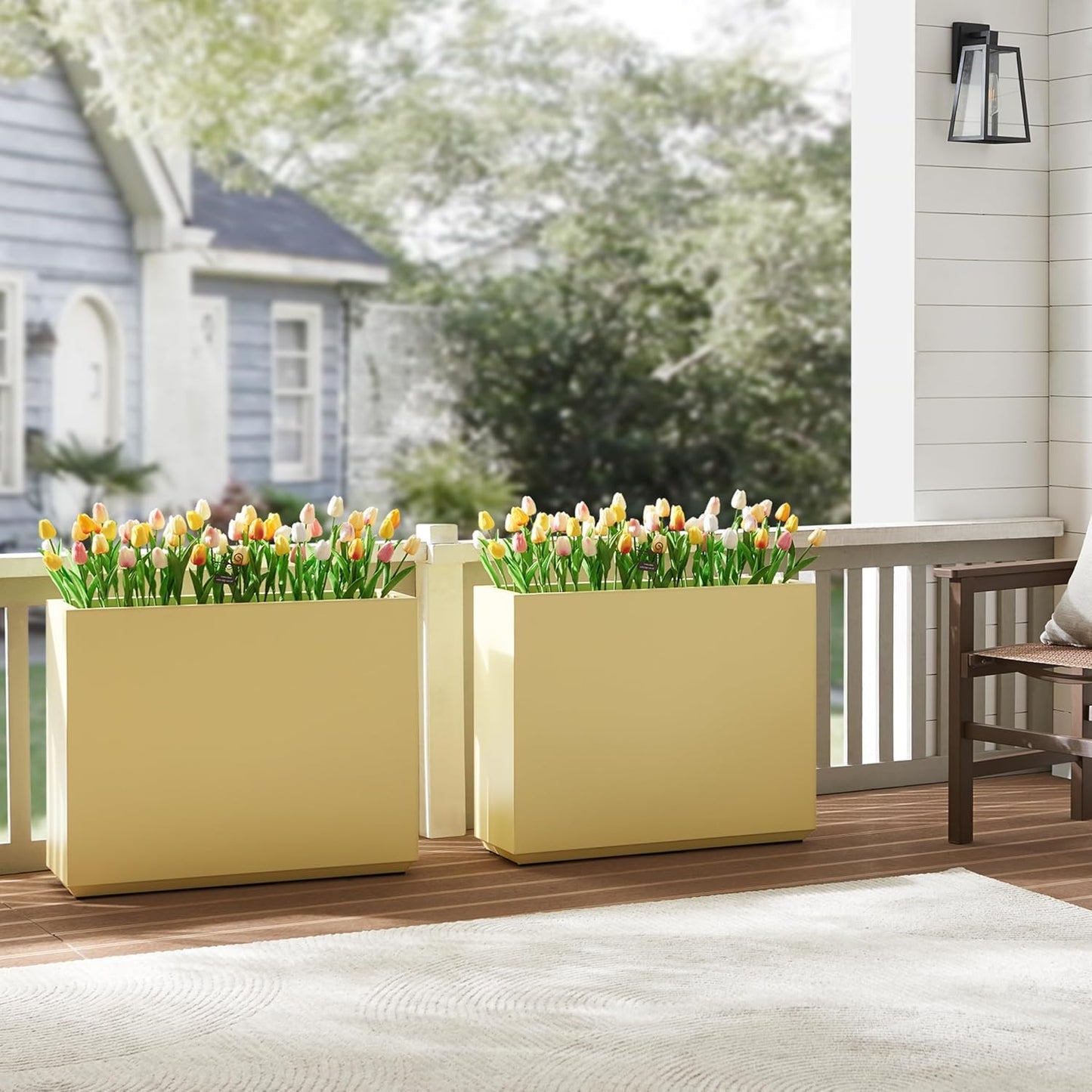 Metallic Heavy Outdoor Span Planter Box, Long and Tall Divider Planters, Flower Pot, Plant Container 30Lx10Wx24H, Bright Yellow, No Assemble and Seamless 30.8 Pounds