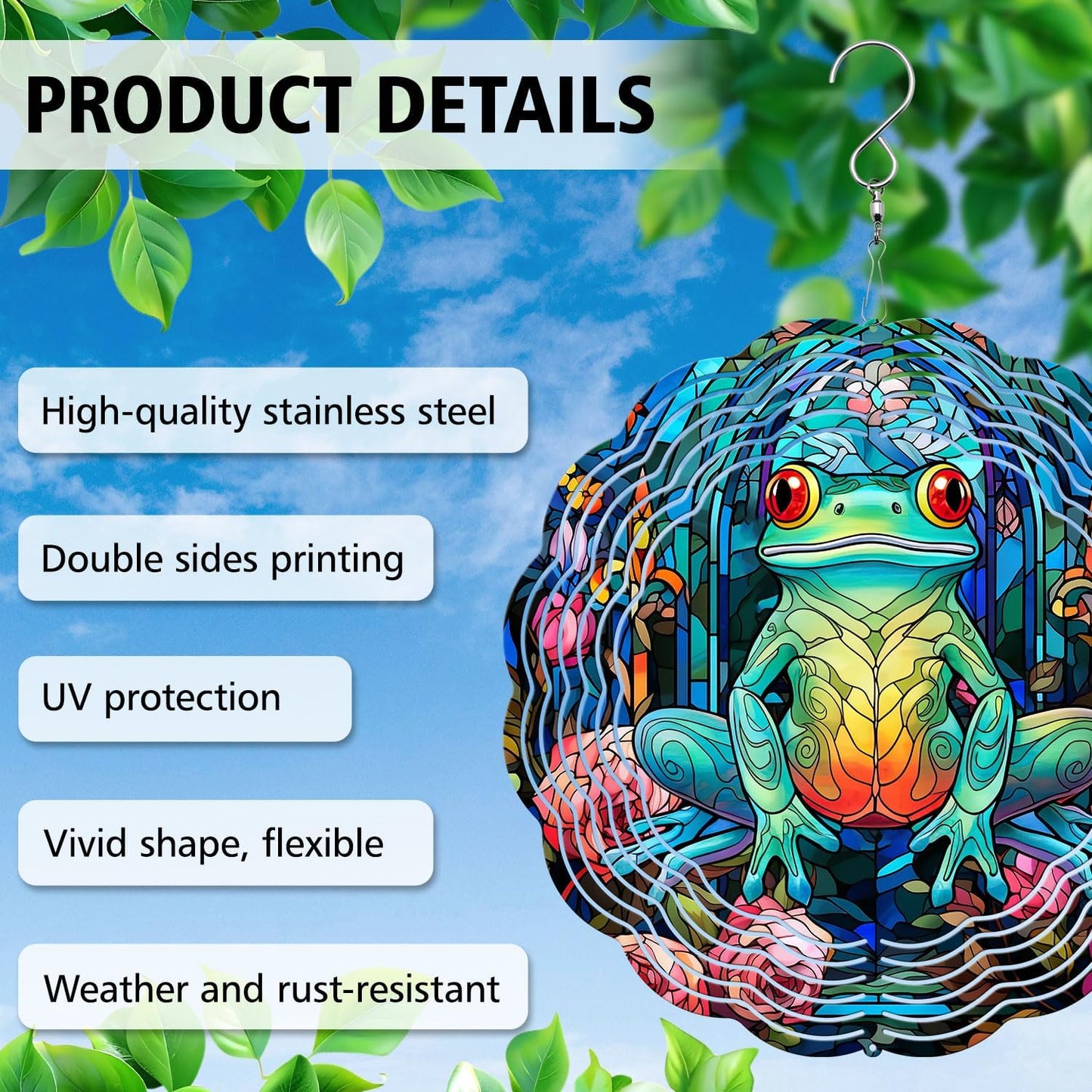 Frog Yard and Garden Wind Spinner, Unique 3D Hanging Frog Wind Spinner