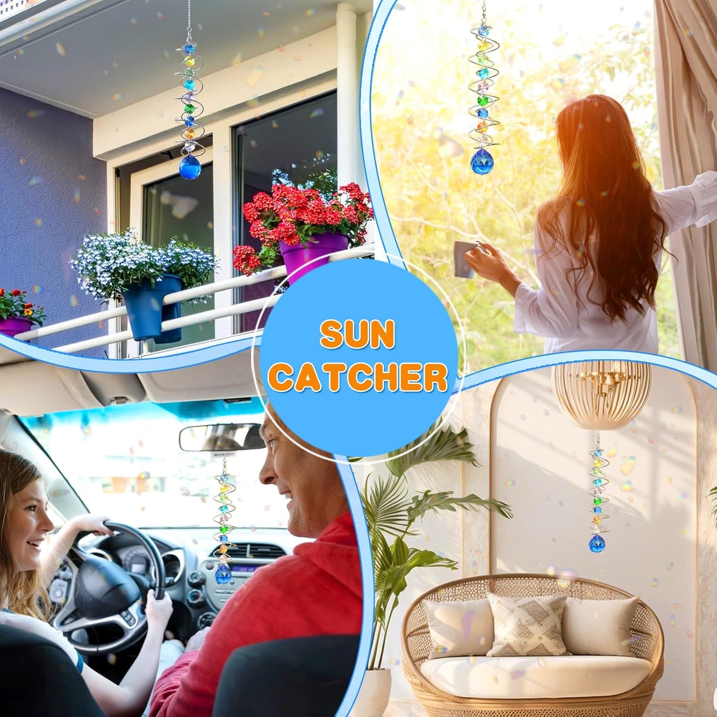 Sun Catchers Gazing Ball Spiral Tail Wind Spinner with Crystal Suncatcher for Hanging Ornaments Decorative Indoor Outdoor Windows Prism Rainbow Maker Car Mirror Home Yard Garden Decor