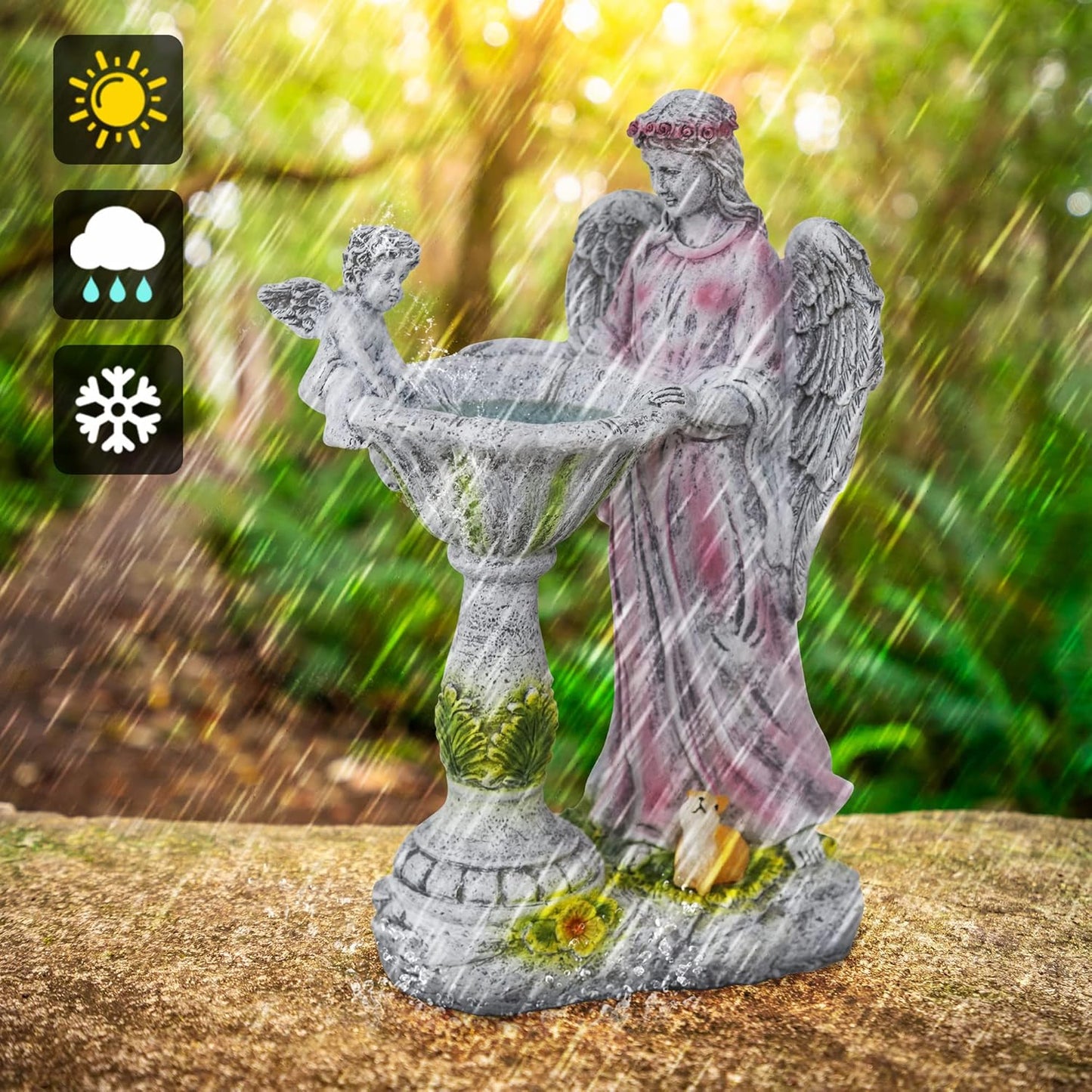 Solar Angel Figurine with Color Changing Light - Resin Statue Ornament for Outdoor Decor, Patio, Lawn and Housewarming Gift