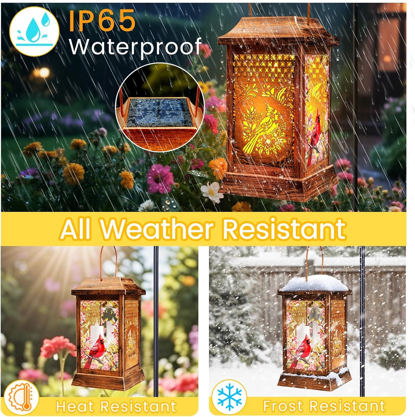 Cardinal Solar Lanterns Outdoor Hanging Lanterns, Metal Glass Garden Decor Solar Lights, Gifts for Women Mom Birthday Grandma Mothers Day, Waterproof Decorative Lantern for Outside Patio Yard