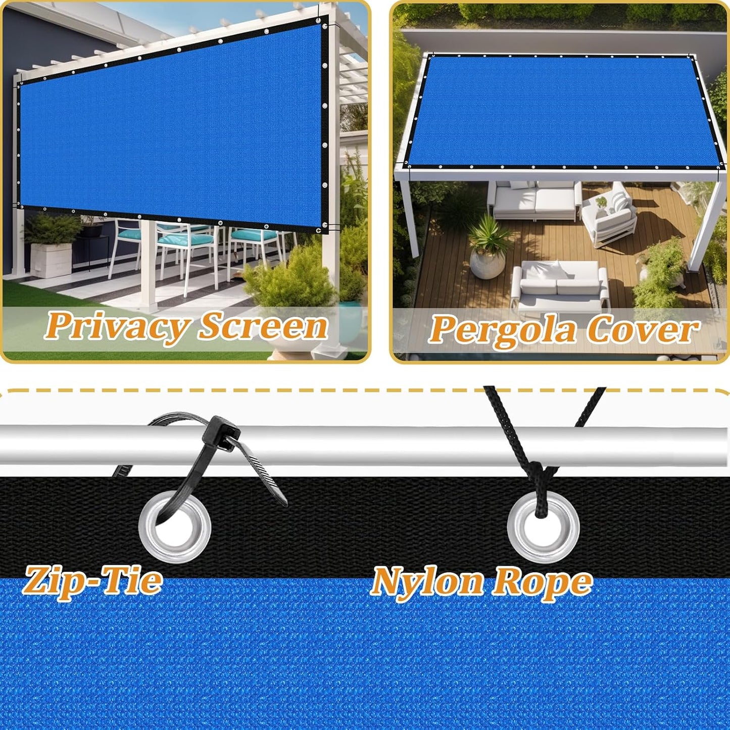 Shade&Beyond Customized Size 90% Sun Shade Cloth with Grommets, 4' X 14' Pergola Shade Cover Canopy, Mesh Tarp Sun Screens for Patio, Outdoor, Garden, Backyard GN01, Blue