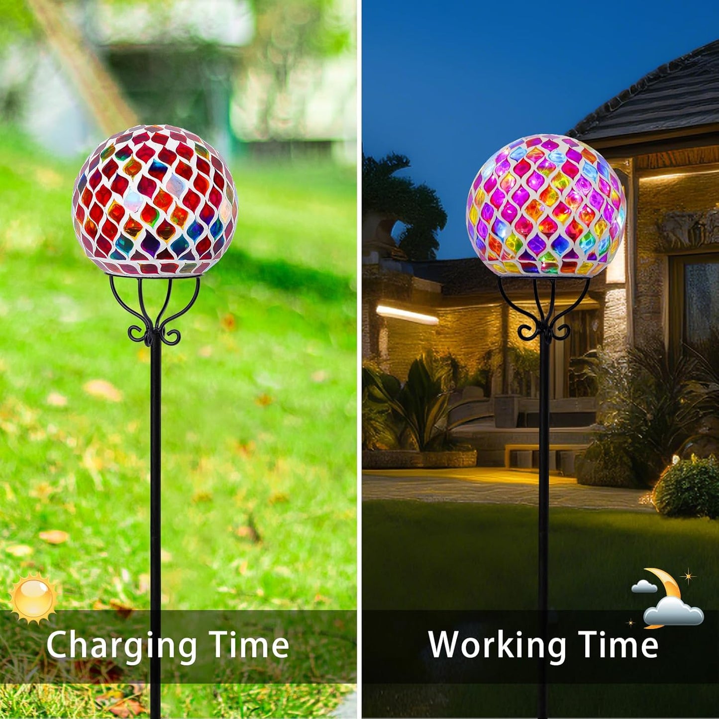 VCUTEKA Solar Outdoor Lights Garden Decor Mosaic Solar Garden Lights Waterproof Glass Ball LED Pathway Stake Light for Landscape Lawn Patio Yard Decoration 6 inch, Red