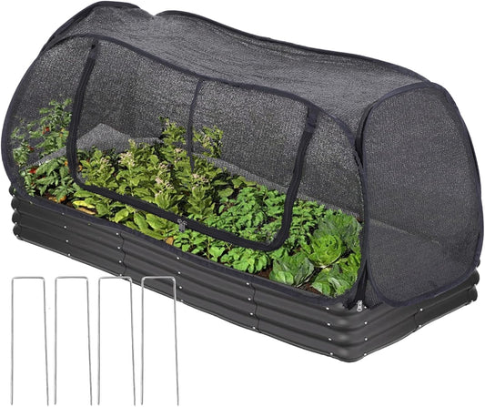Garden Cover for Raised Flower beds, Plant Protection Hoods and Garden mesh Tents - 70% Sun-Blocking Shade Cloth with Metal pegs and Roll-up Zipper Door,safeguarding Plants from Birds