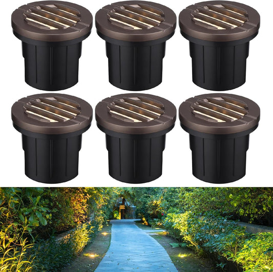LEONLITE Dia. 4 Inch Well Lights Landscape LED In Ground, Grated Top, 3000K Warm White, 12-24V AC/DC CRI90 Low Voltage Garden Landscaping, Oil Rubbed Bronze Aluminum Housing, Pack of 6