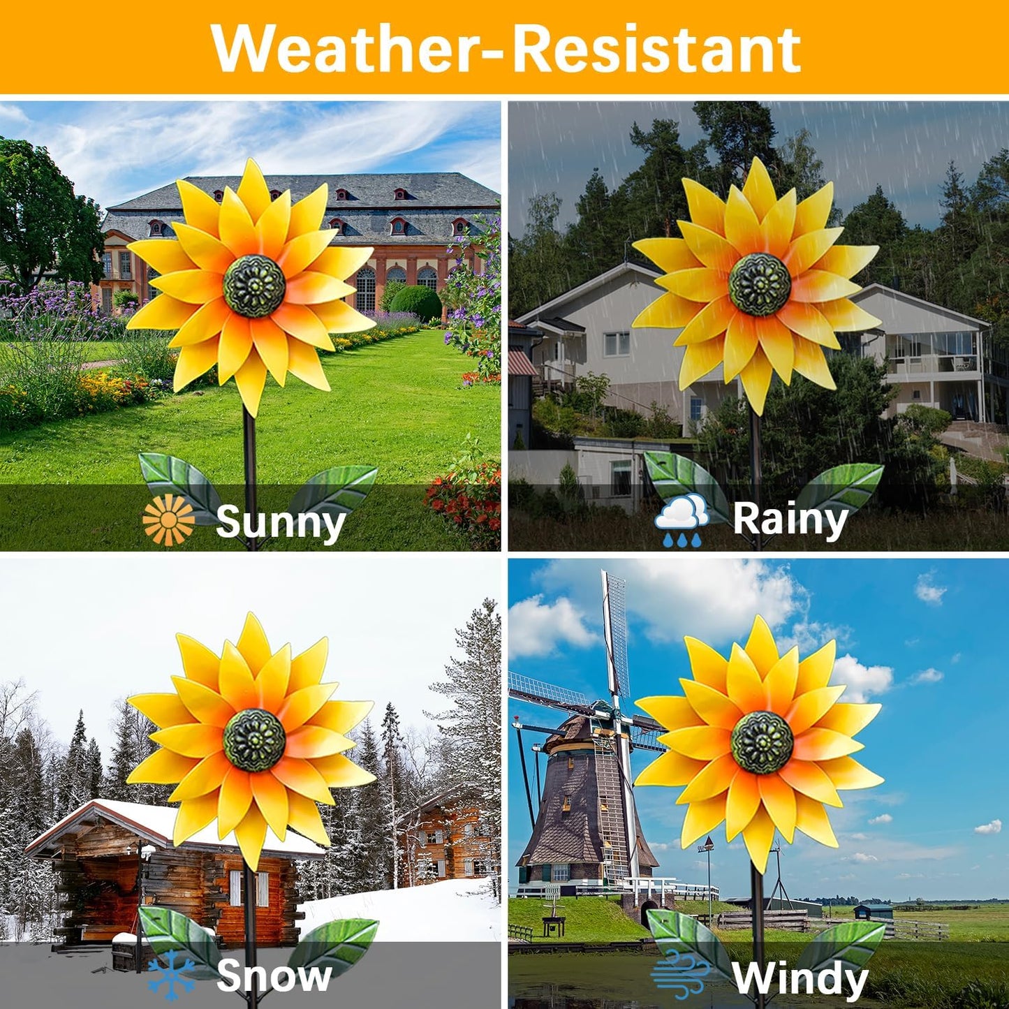 Sunflower Wind Spinner Outdoor, Metal Wind Sculptures with Stake, Outdoor Windmill Flower Pinwheels Decorations for Yard Garden Lawn Patio Decor 46 * 10 inchs