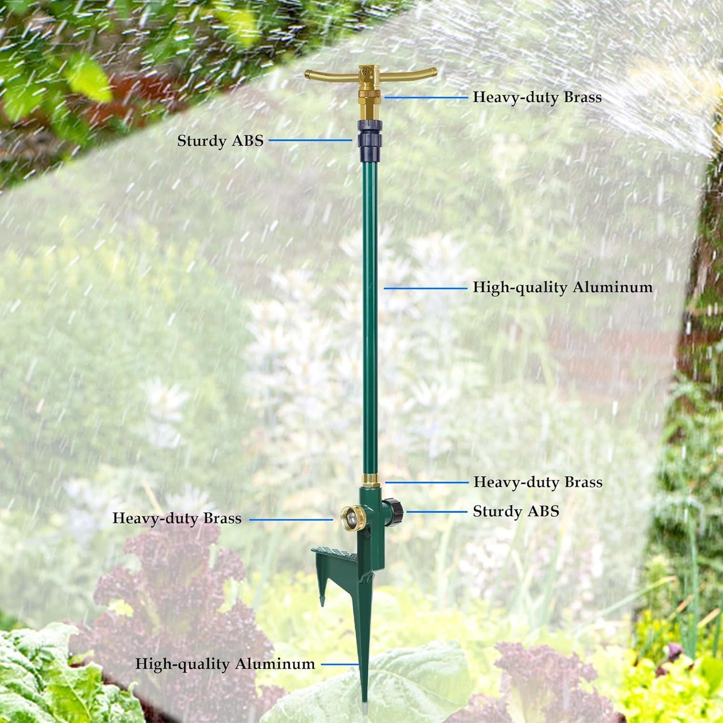 ATDAWN 3-Arm Garden Sprinkler, High-Rise Lawn Sprinkler, 360 Degree Rotation Garden Water Sprinklers, Lawn Irrigation System, Gardening Watering System, Large Area Coverage