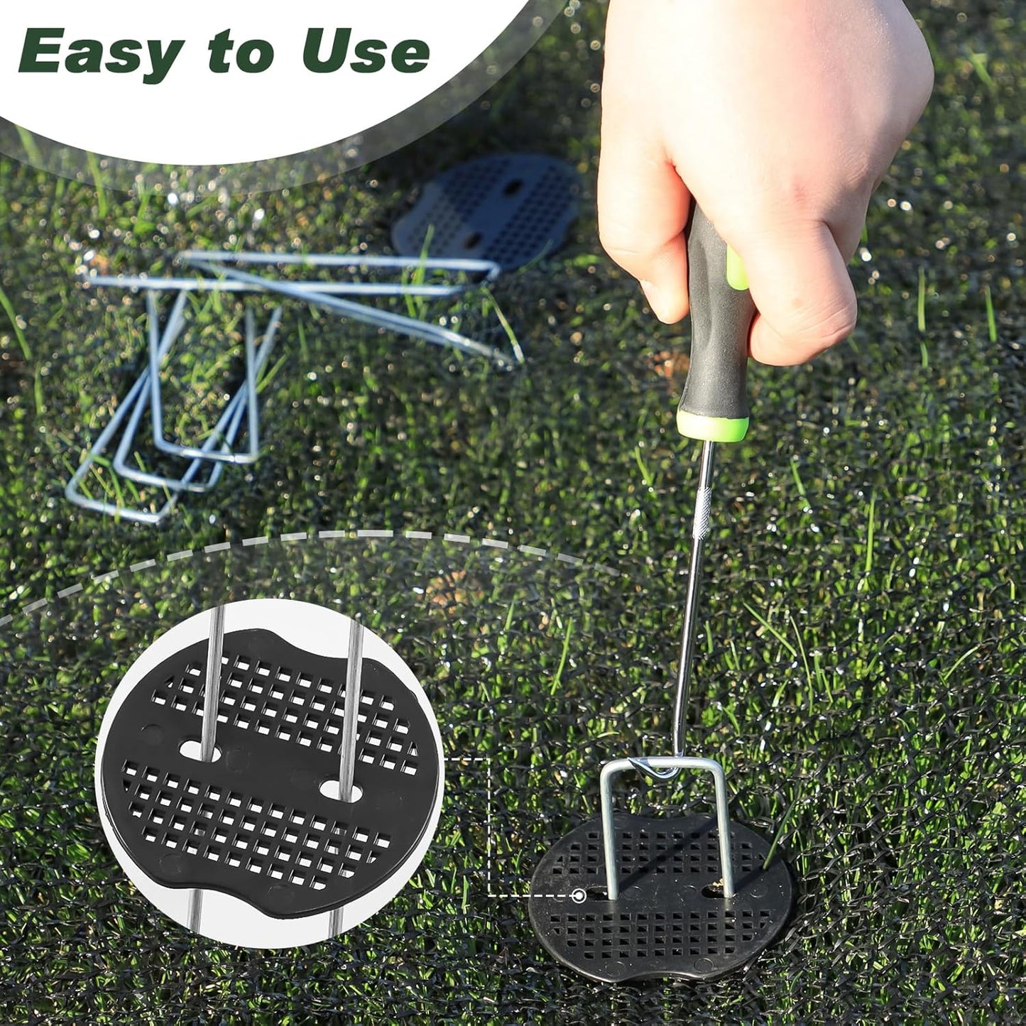 FEED GARDEN 6 Inch 50 Pcs Galvanized Landscape Staples 50 Pcs Gaskets Pick Hook Garden Stakes 11 Gauge Anti-Rust Landscaping Fabric SOD Pins U Shaped Yard Turf Stakes for Weed Barrier Fabric