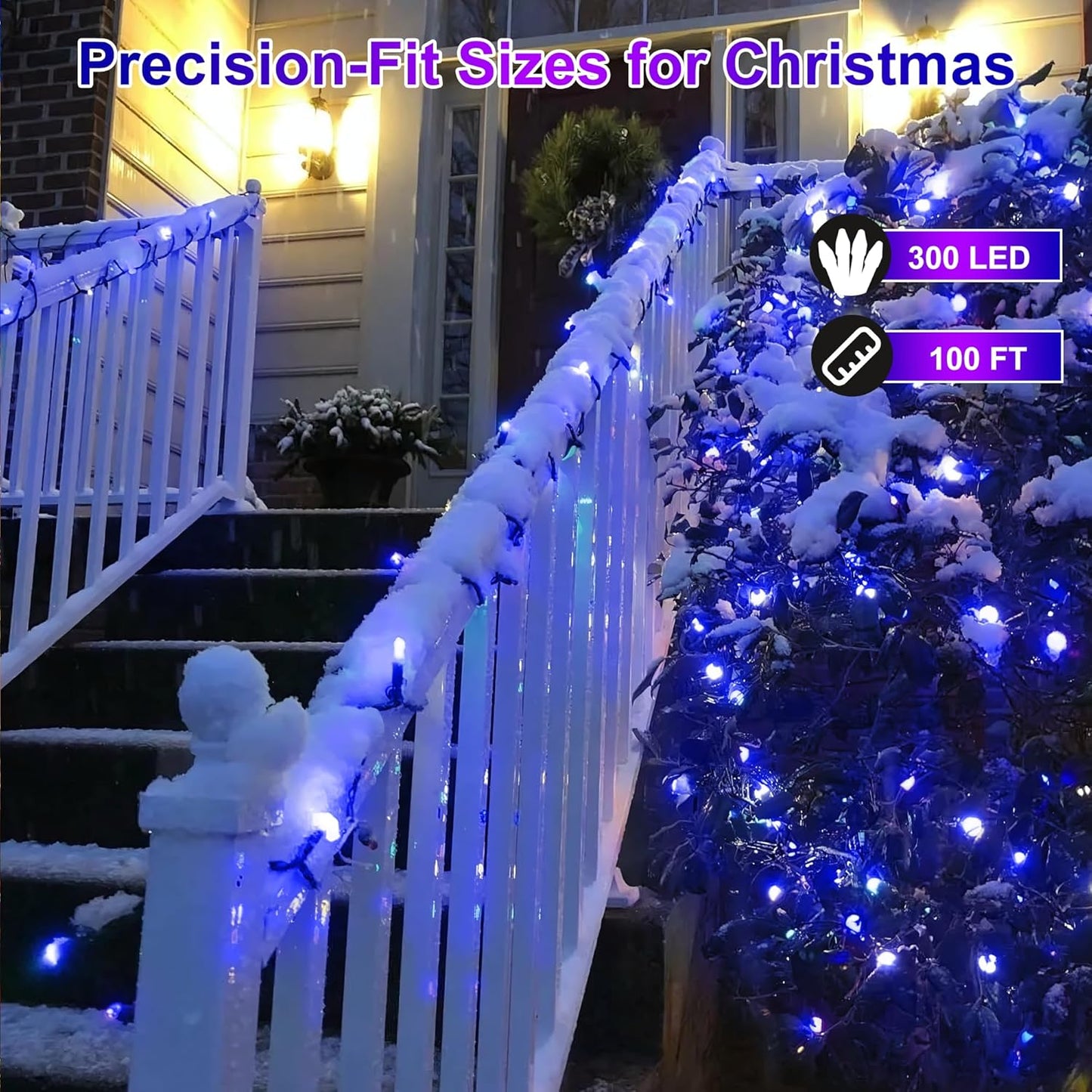 300LED Christmas Lights Indoor Outdoor Use Green Wire, 8 Lighting Modes 100FT Christmas Tree Lights with Timer & Memory, IP44 Waterproof for Tree Xmas Patio Yard Fence Balcony Garden Decor Blue