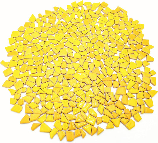 1.1LB Irregular Ceramics Mosaic Tiles, Mosaic Pieces Stones for DIY Mosaic Making Craft Hobby Arts Home Wall Decoration (Yellow)