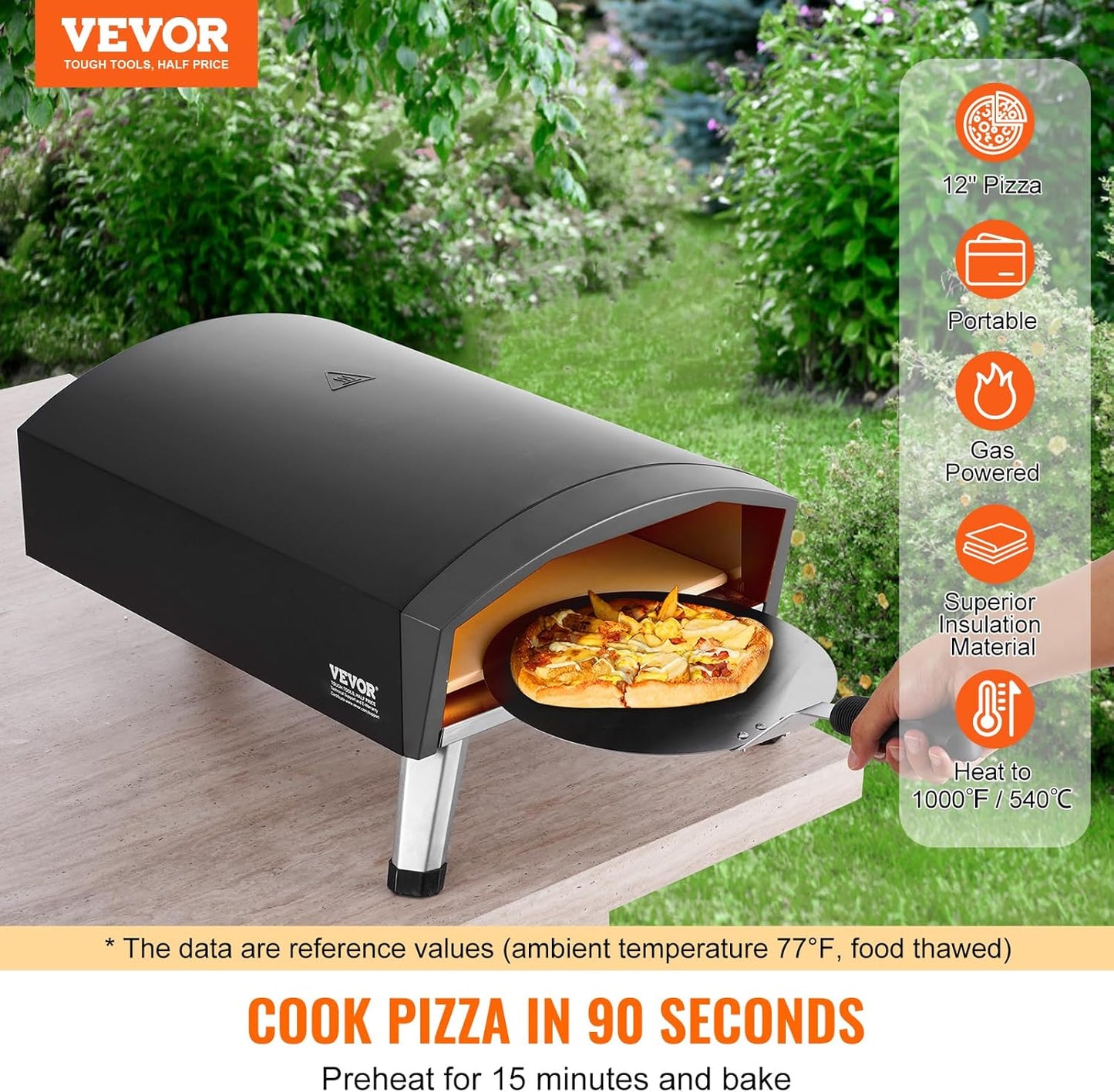 VEVOR Propane Outdoor Pizza Oven, 12 Inch Gas Pizza Maker, Portable Pizza Cooker with Thickened Pizza Stone, Carry Bag, Foldable Leg, Stainless Steel Pizza Oven for Outside Camping & Backyard