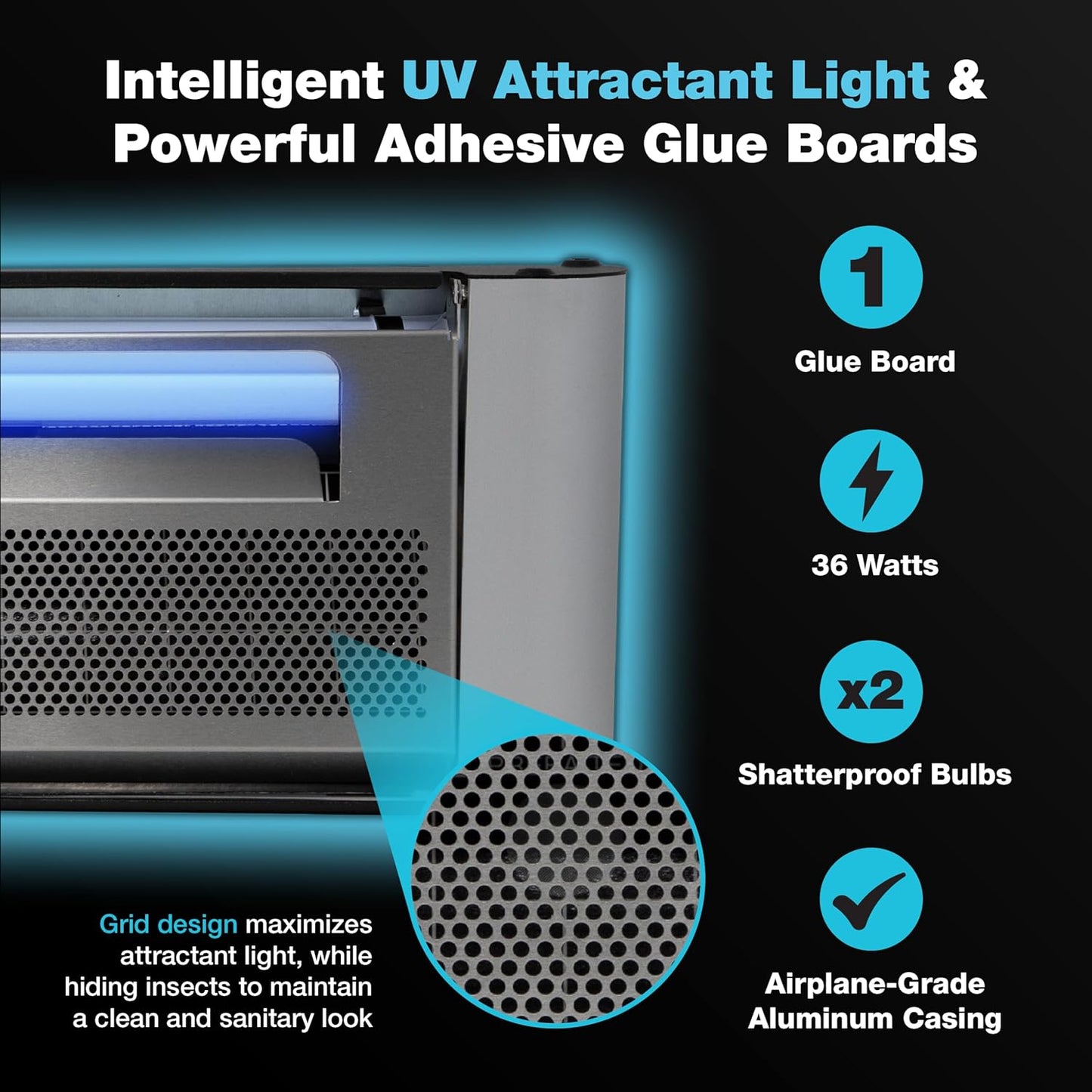 Catchmaster Vector Plasma One Trap, Compact UV Light Fly Traps for Home, Gnat Traps for House Indoor, Shatterproof Bulbs, UV Lamp Insect Killer, Silent Bug Light for Deli, Bars, Kitchen & Trash Rooms