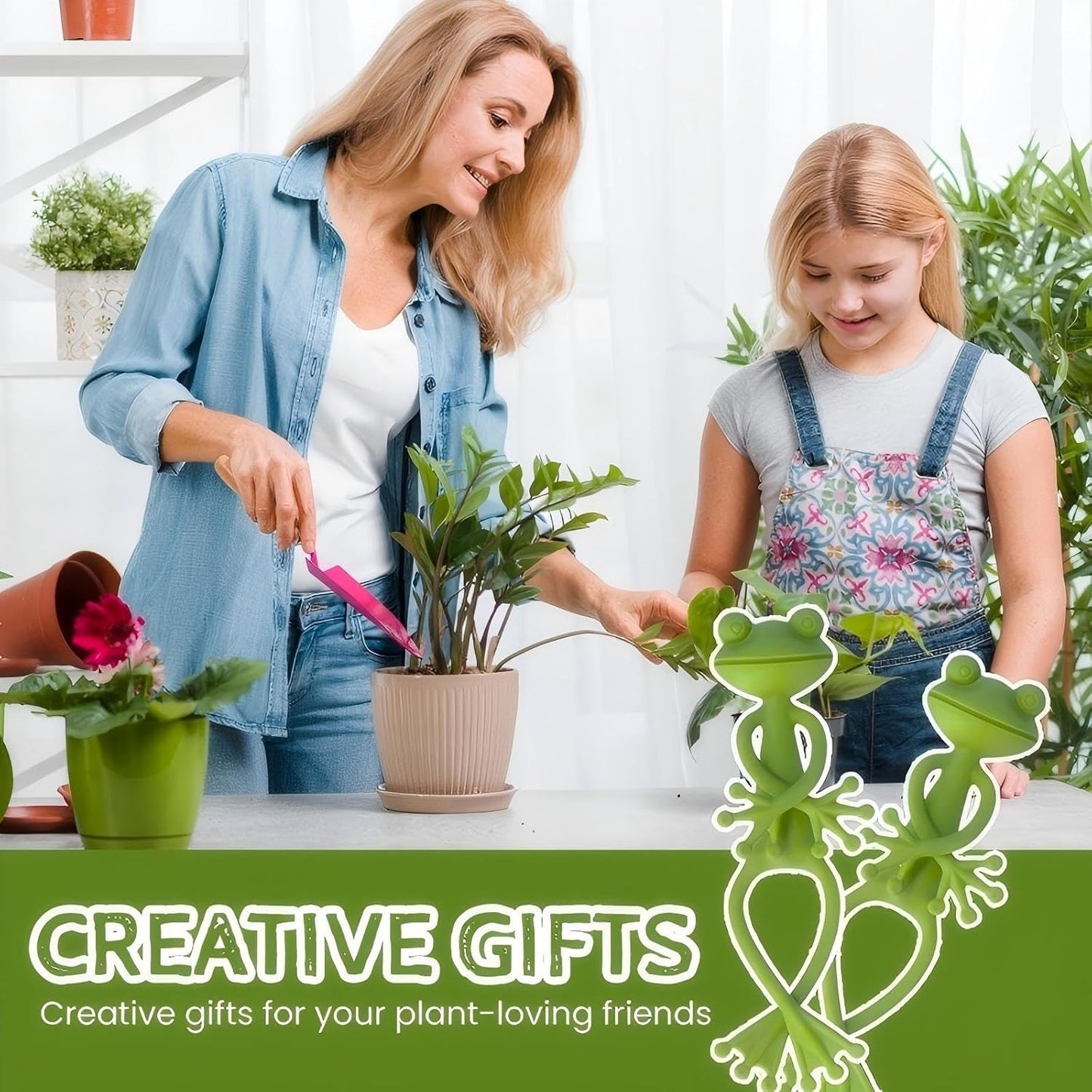 Frog Plant Stand for Potted Plants & Vines - Sturdy Gardening Clips with Cute Frog Design, Indoor/Outdoor Plant Stand Accessories - Multipurpose Garden Decor Clips for Flower Pots (2pc)